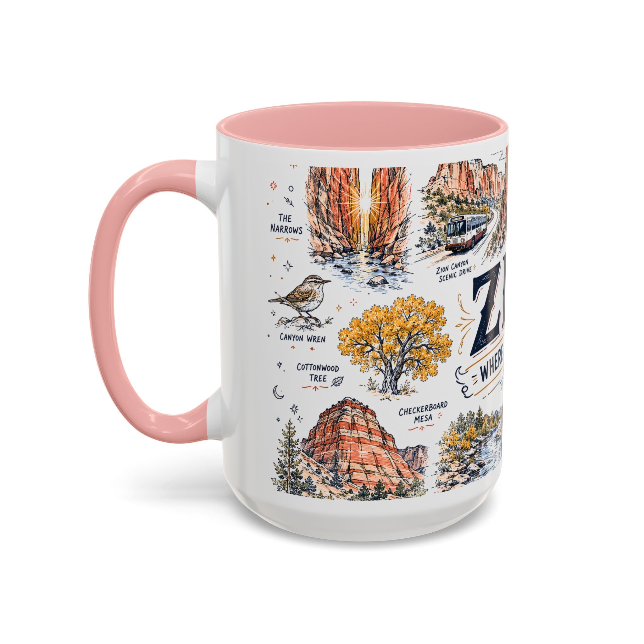 Zion National Park Coffee Mug | Hiking Camping Nature Gift | Accent Color Ceramic 11oz 15oz