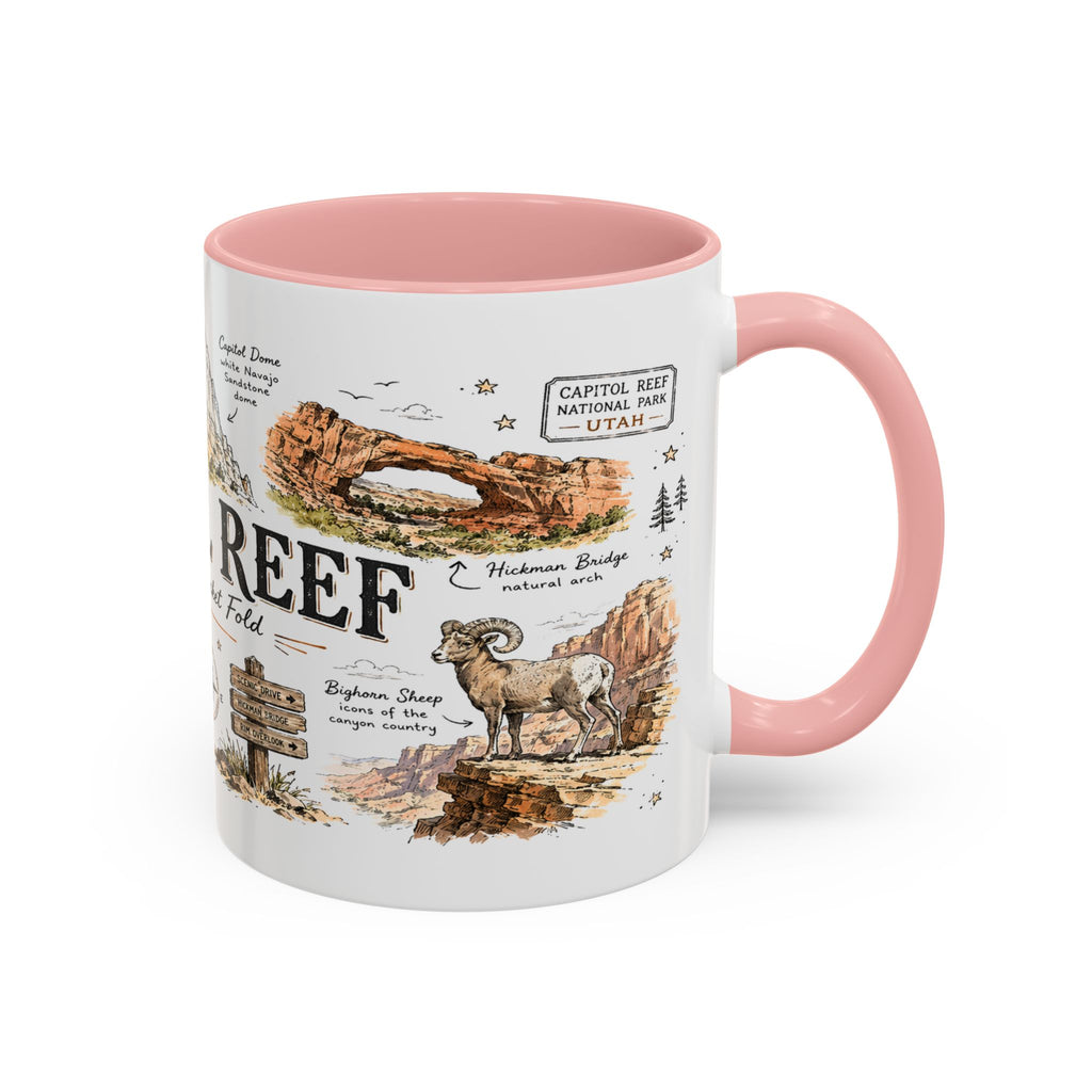 Capitol Reef National Park Coffee Mug | Utah Sandstone Canyon Hiking Gift | Accent Color Ceramic 11oz 15oz
