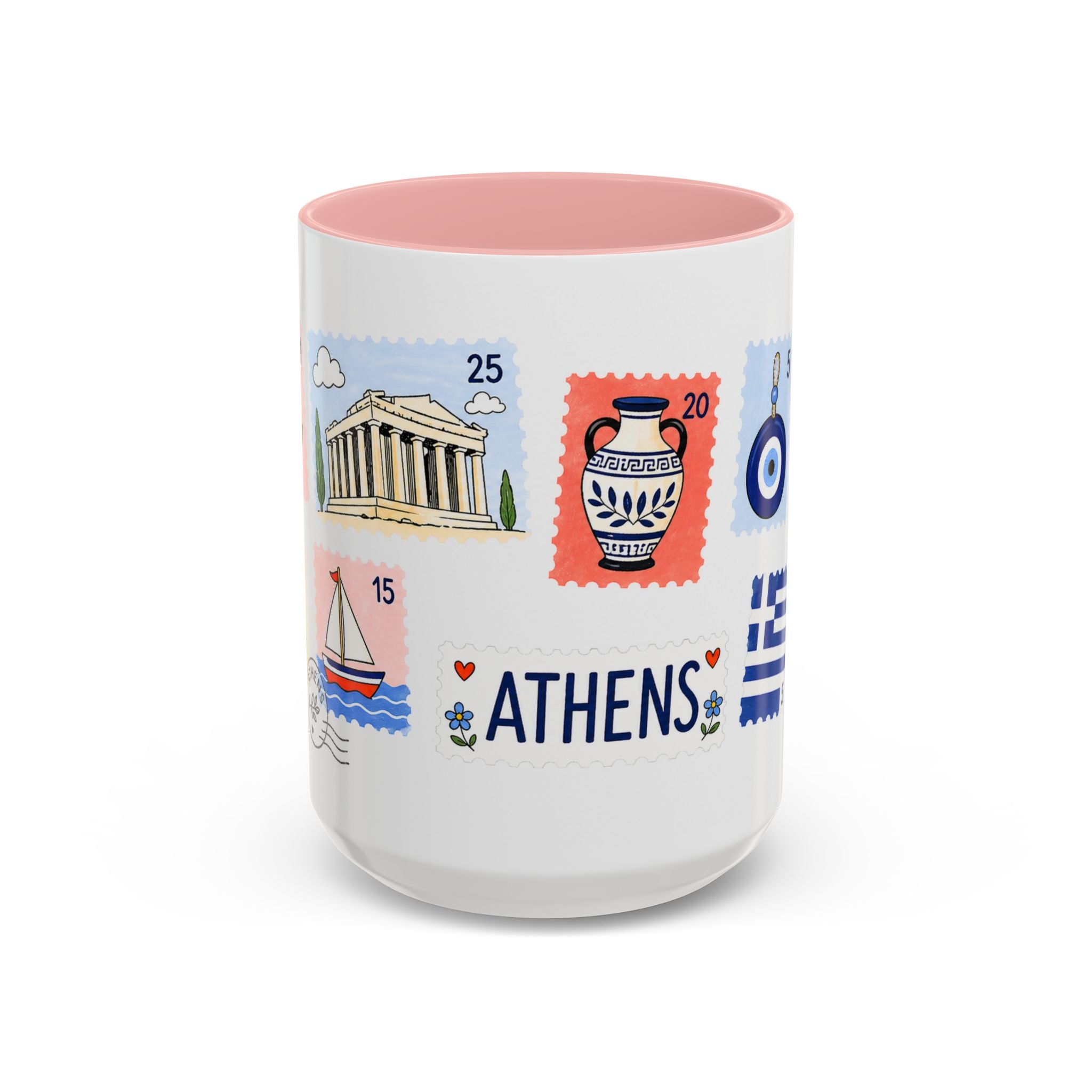 Athens Coffee Mug | Postage Stamp Collage Mug | Travel Souvenir Accent Cup 11oz 15oz