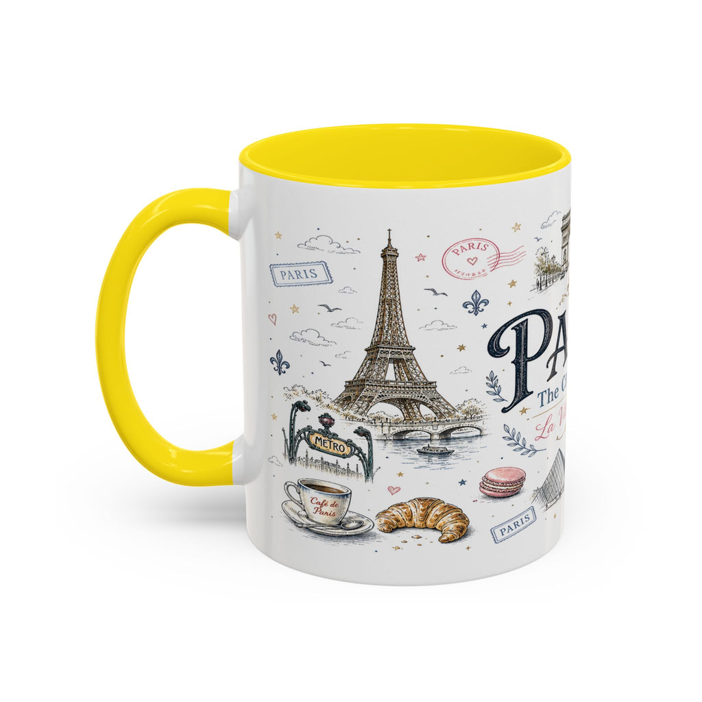Paris Coffee Mug | France Souvenir Travel Gift | Accent Color Ceramic 11oz 15oz
