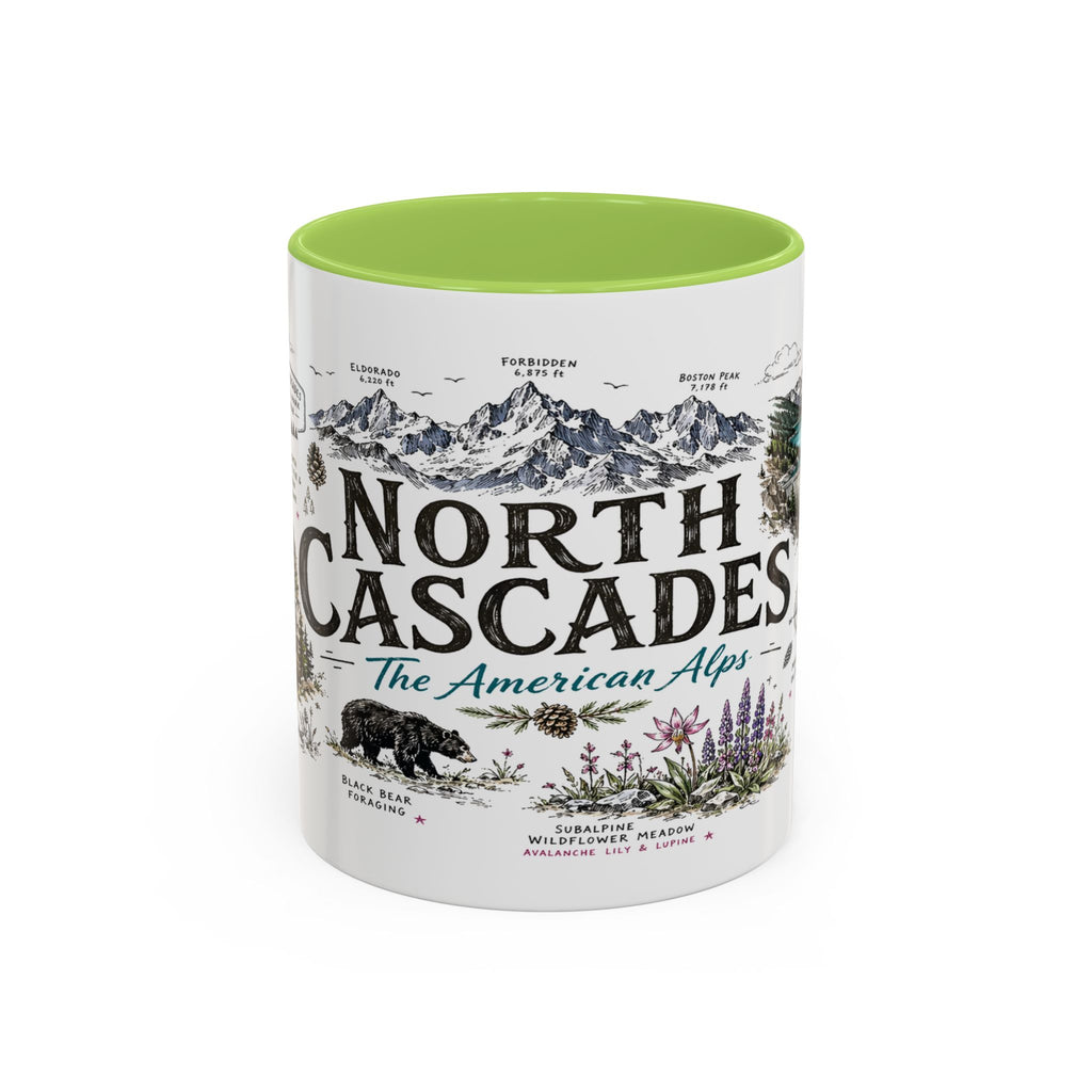 North Cascades National Park Coffee Mug | Washington Alpine Glacier Hiking Gift | Accent Color Ceramic 11oz 15oz