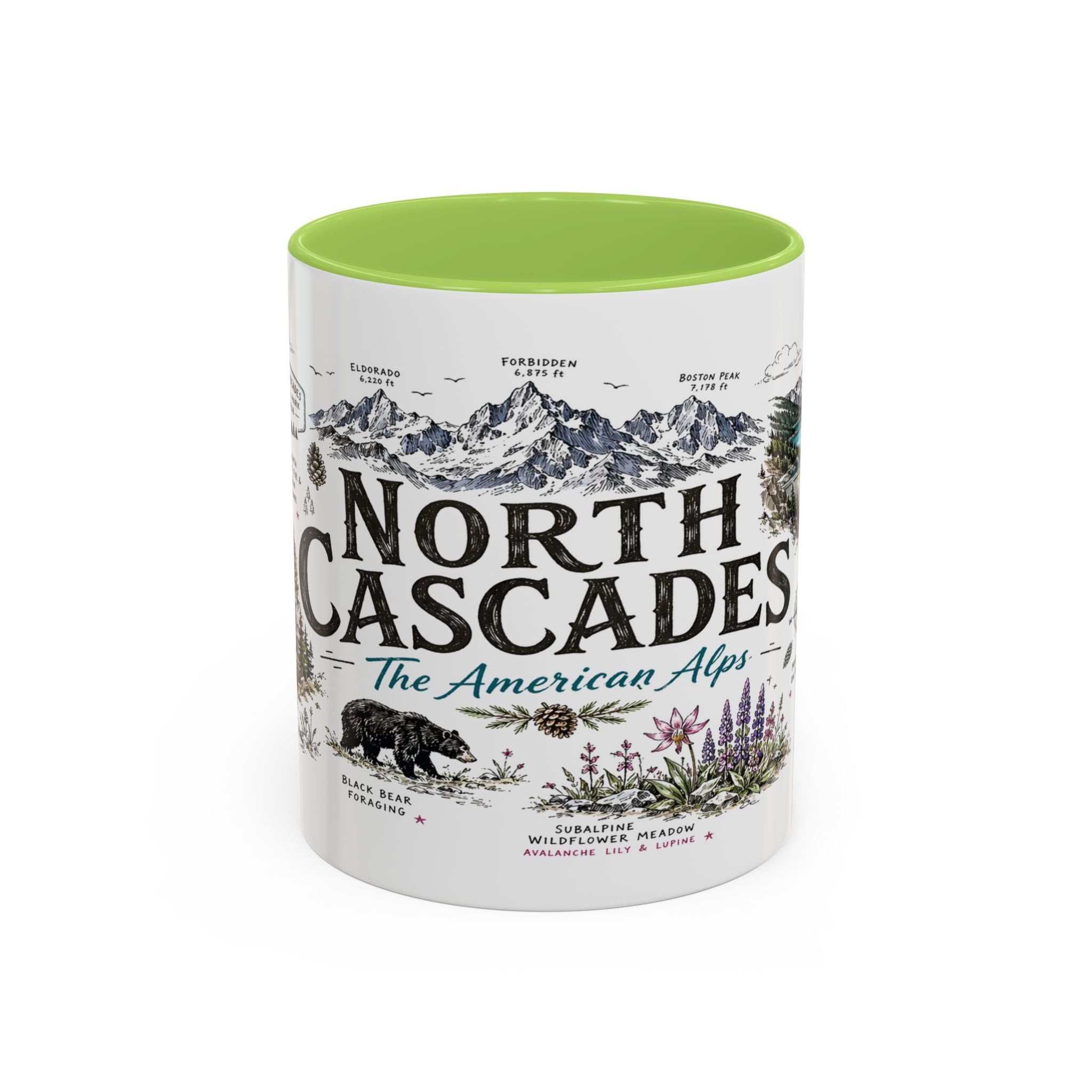 North Cascades National Park Coffee Mug | Washington Alpine Glacier Hiking Gift | Accent Color Ceramic 11oz 15oz