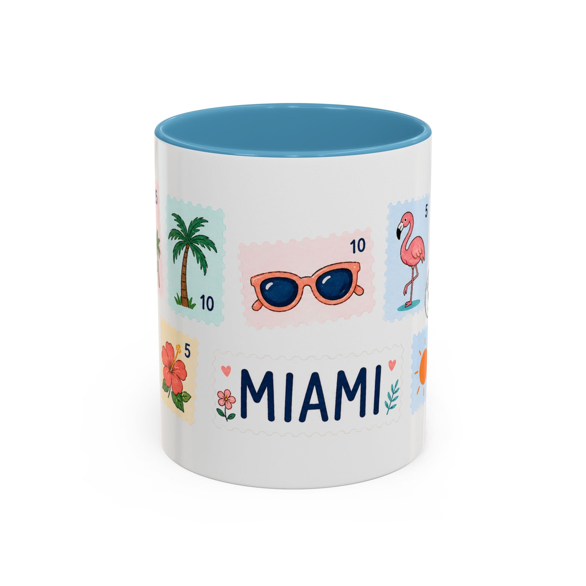 Miami Coffee Mug | Postage Stamp Collage Mug | Travel Souvenir Accent Cup 11oz 15oz