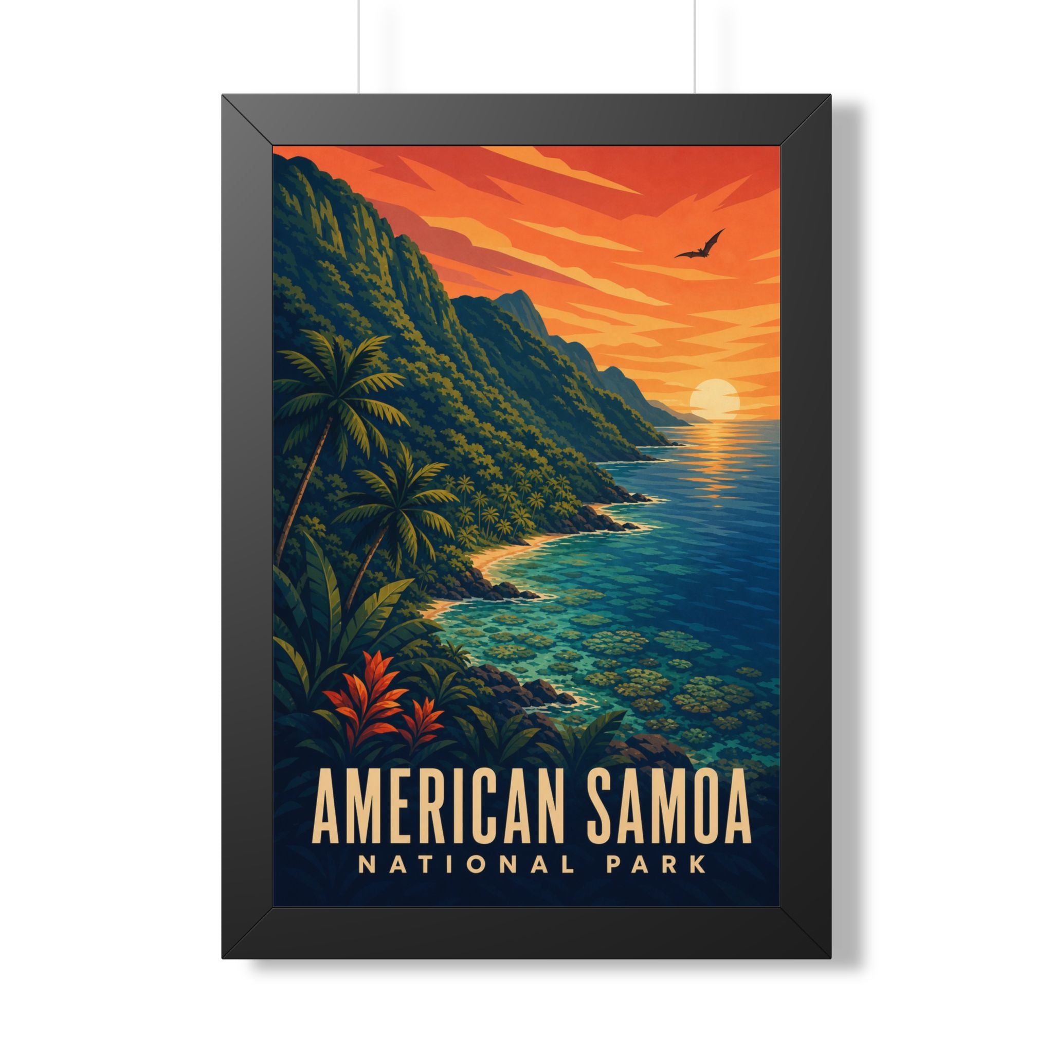 American Samoa National Park Framed Poster | Vintage Travel Wall Art | Black Walnut White Frame | 16x24 20x30