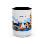 Bruges Coffee Mug | Travel Destination Souvenir Gift | Accent Color Ceramic 11oz 15oz
