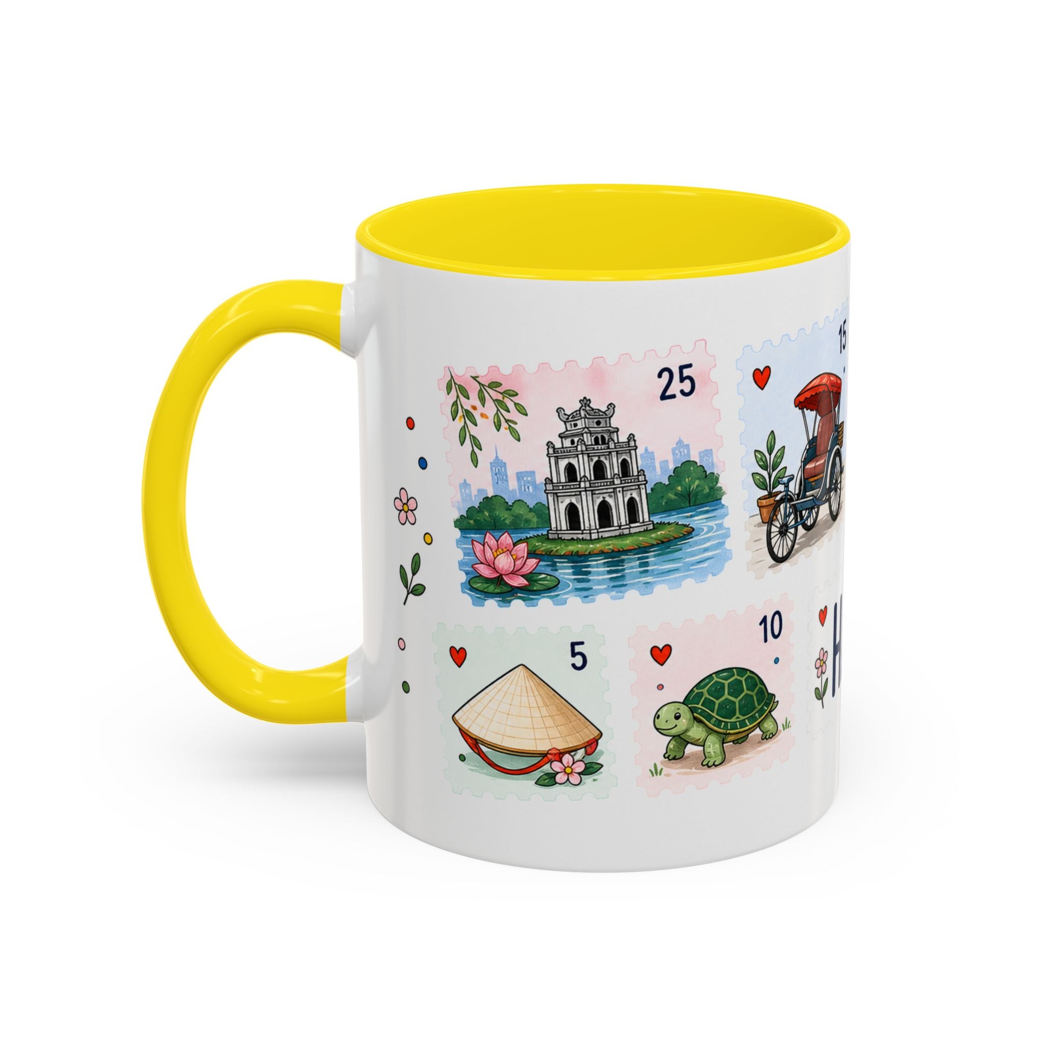Hanoi Coffee Mug | Postage Stamp Collage Mug | Travel Souvenir Accent Cup 11oz 15oz