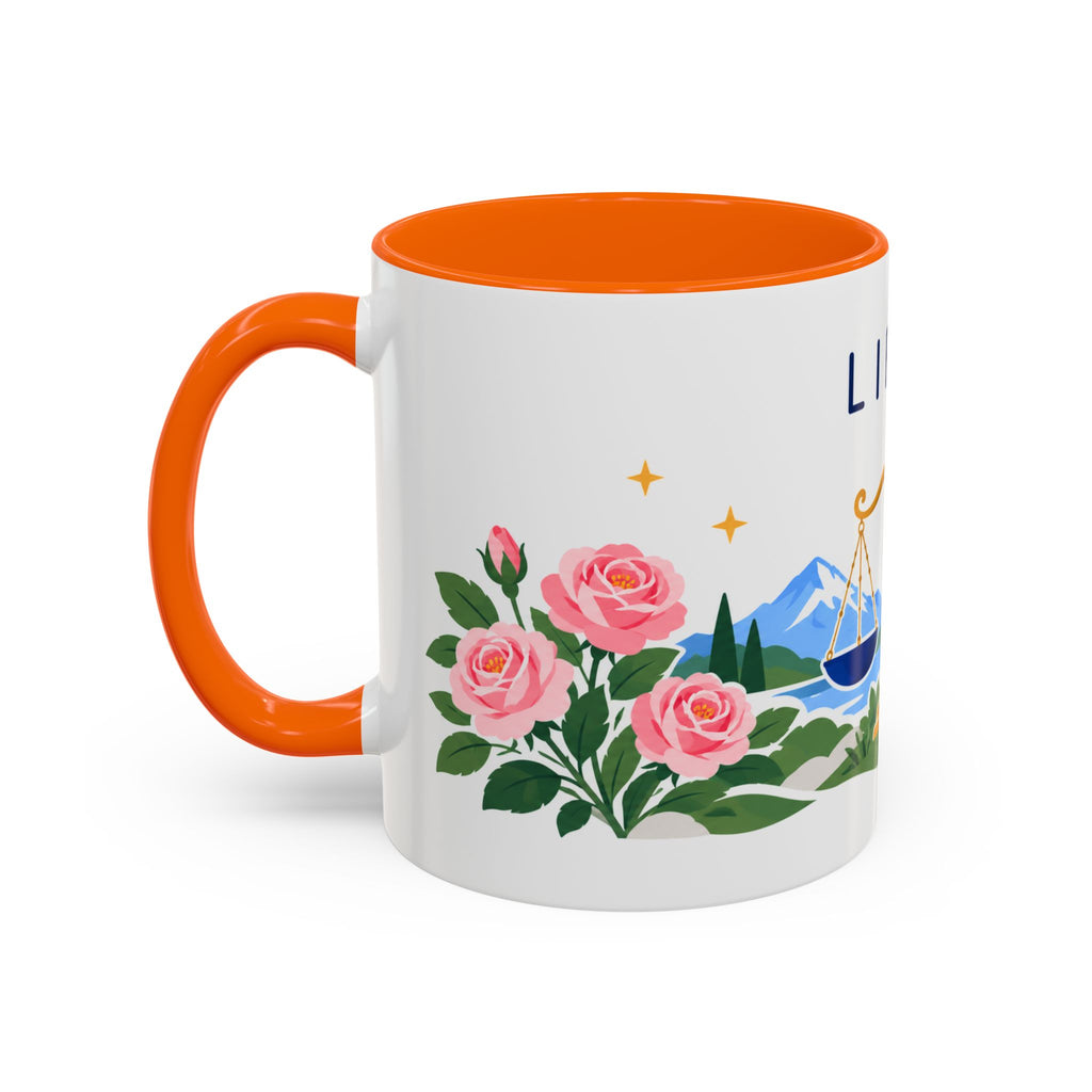 Libra Zodiac Coffee Mug | Scales and Rose Design | Astrology Birthday Gift | 11 oz 15 oz Ceramic Accent Mug