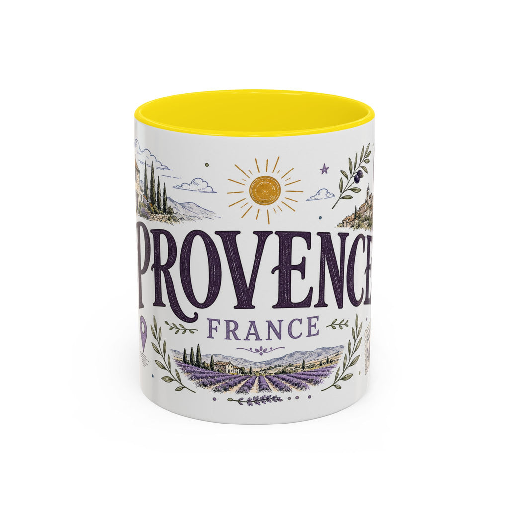 Provence Coffee Mug | Travel Destination Souvenir Gift | Accent Color Ceramic 11oz 15oz
