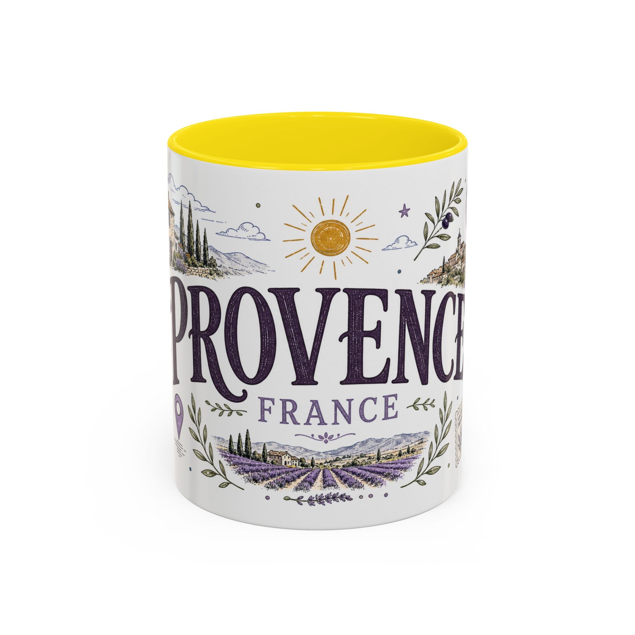Provence Coffee Mug | Travel Destination Souvenir Gift | Accent Color Ceramic 11oz 15oz