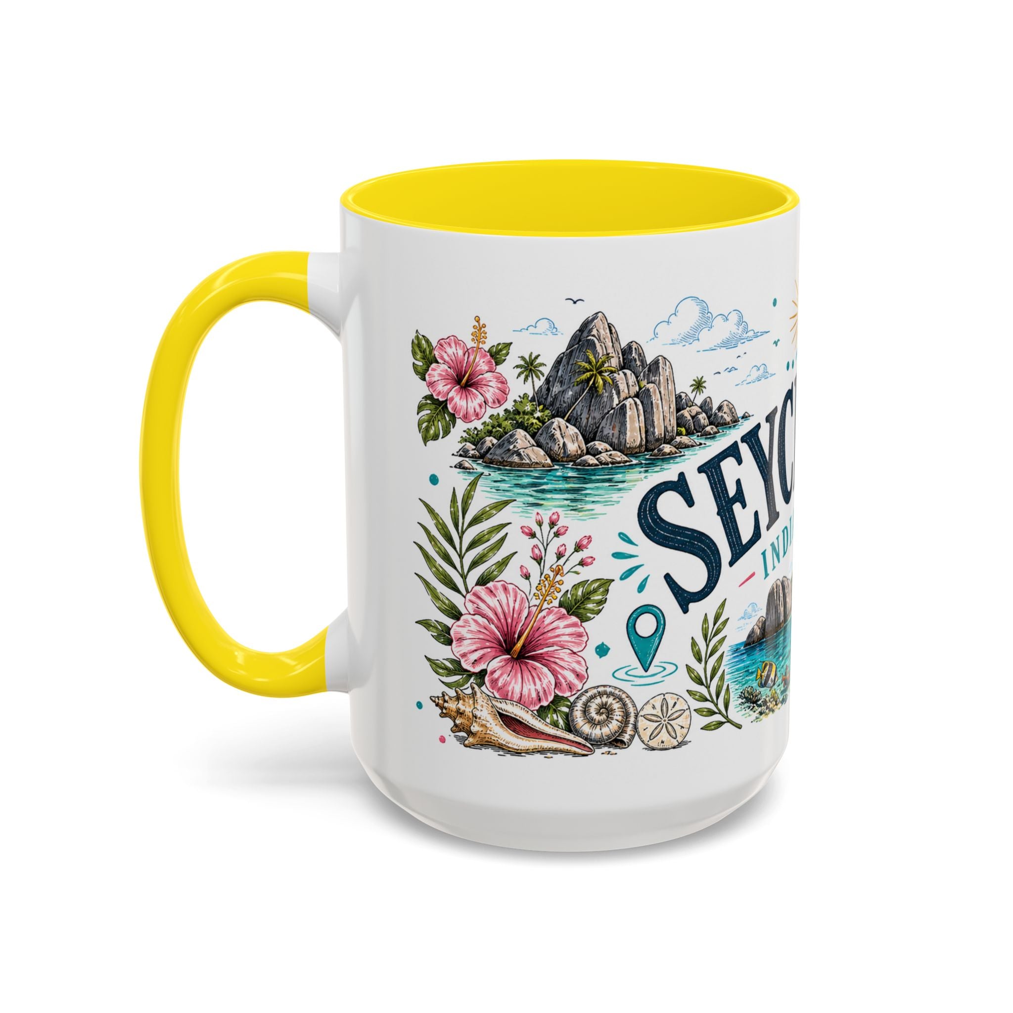 Seychelles Coffee Mug | Travel Destination Souvenir Gift | Accent Color Ceramic 11oz 15oz