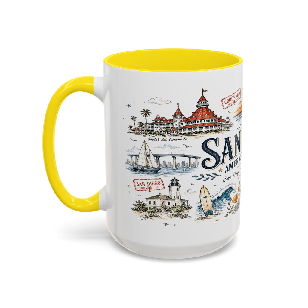 San Diego Coffee Mug | California Souvenir City Gift | Accent Color Ceramic 11oz 15oz