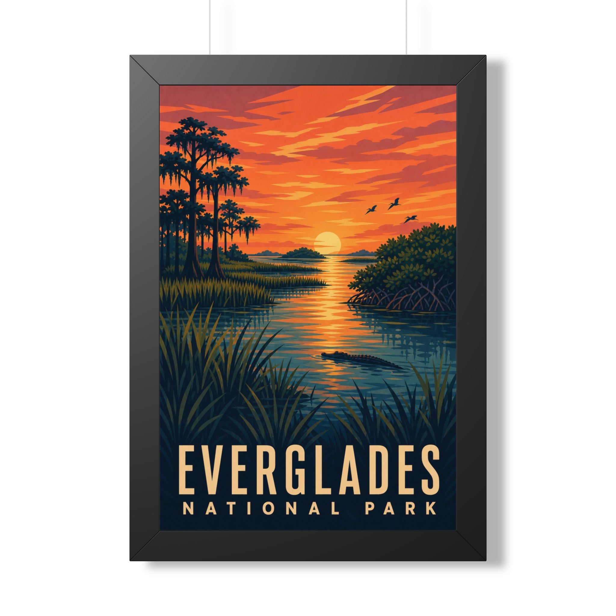 Everglades National Park Framed Poster | Vintage Travel Wall Art | Black Walnut White Frame | 16x24 20x30