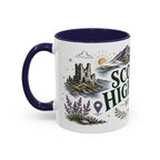 Scottish Highlands Coffee Mug | Travel Destination Souvenir Gift | Accent Color Ceramic 11oz 15oz