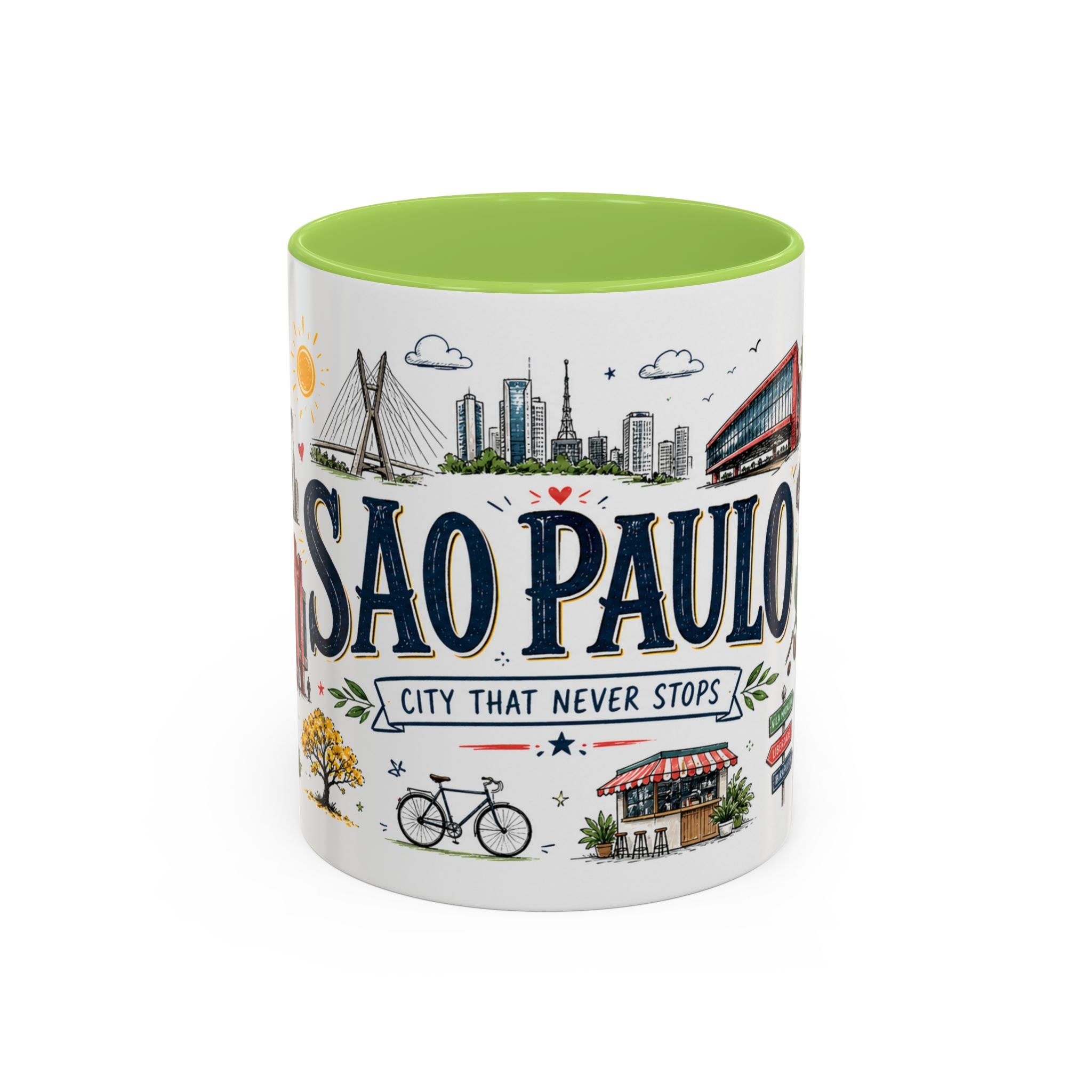 Sao Paulo Coffee Mug | Brazil Souvenir Travel Gift | Accent Color Ceramic 11oz 15oz