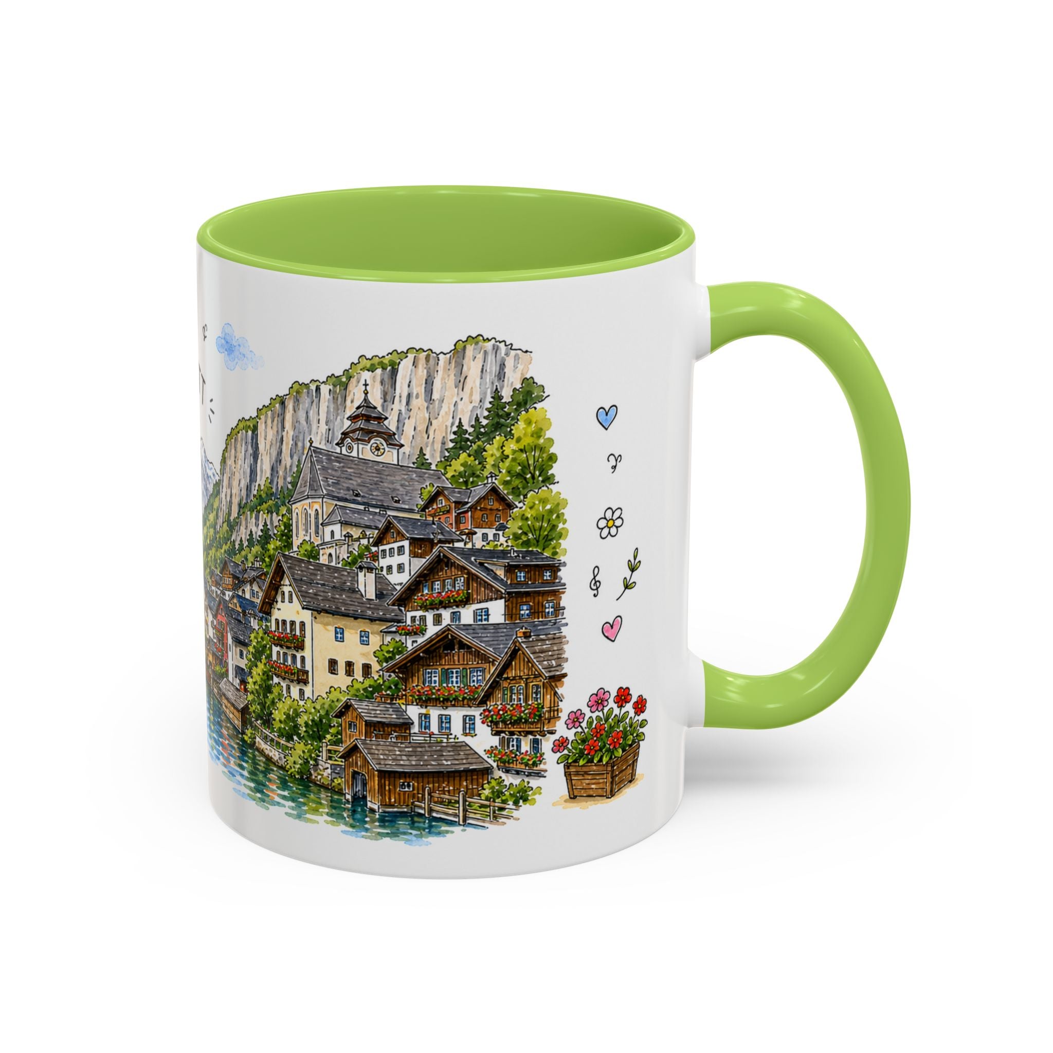 Hallstatt Illustrated Travel Mug | Austria Souvenir Accent Coffee Mug | 11oz 15oz Ceramic Cup
