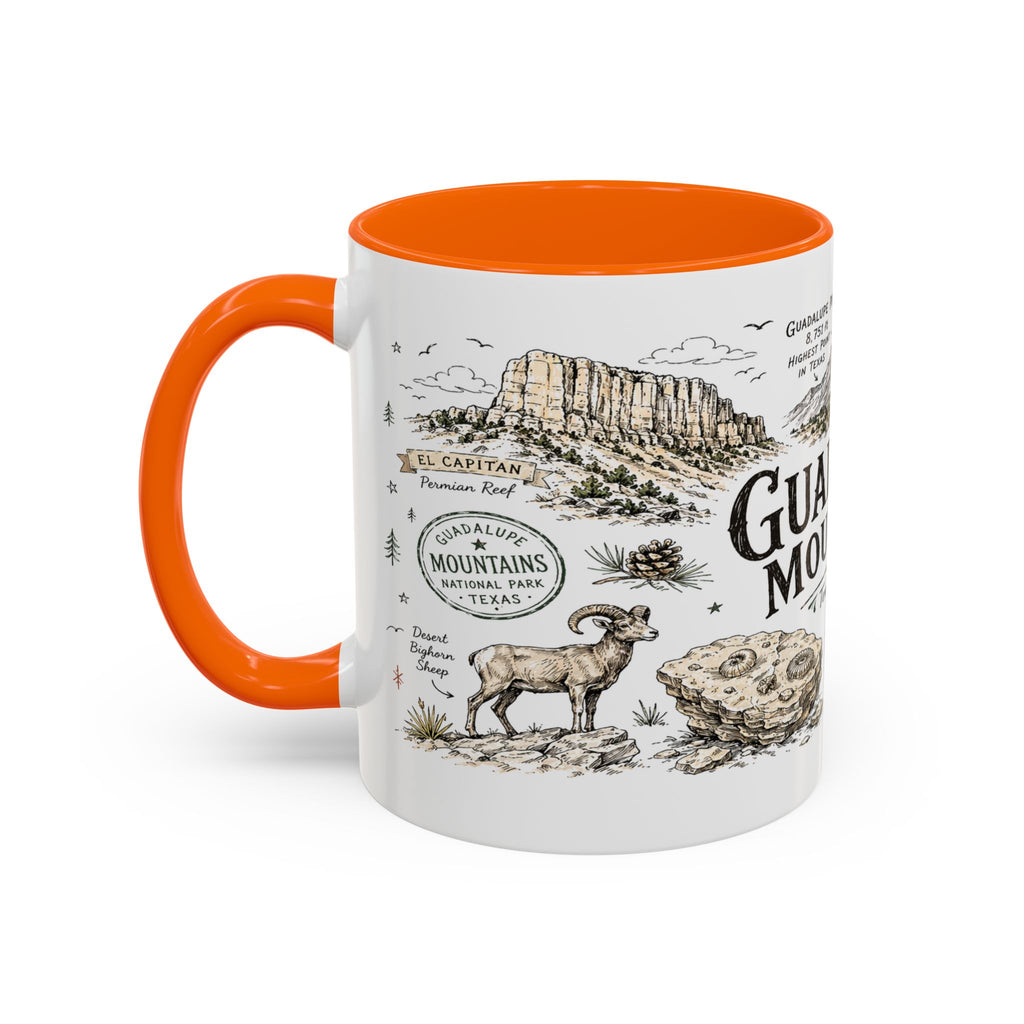 Guadalupe Mountains National Park Coffee Mug | Texas Desert Peaks Hiking Gift | Accent Color Ceramic 11oz 15oz