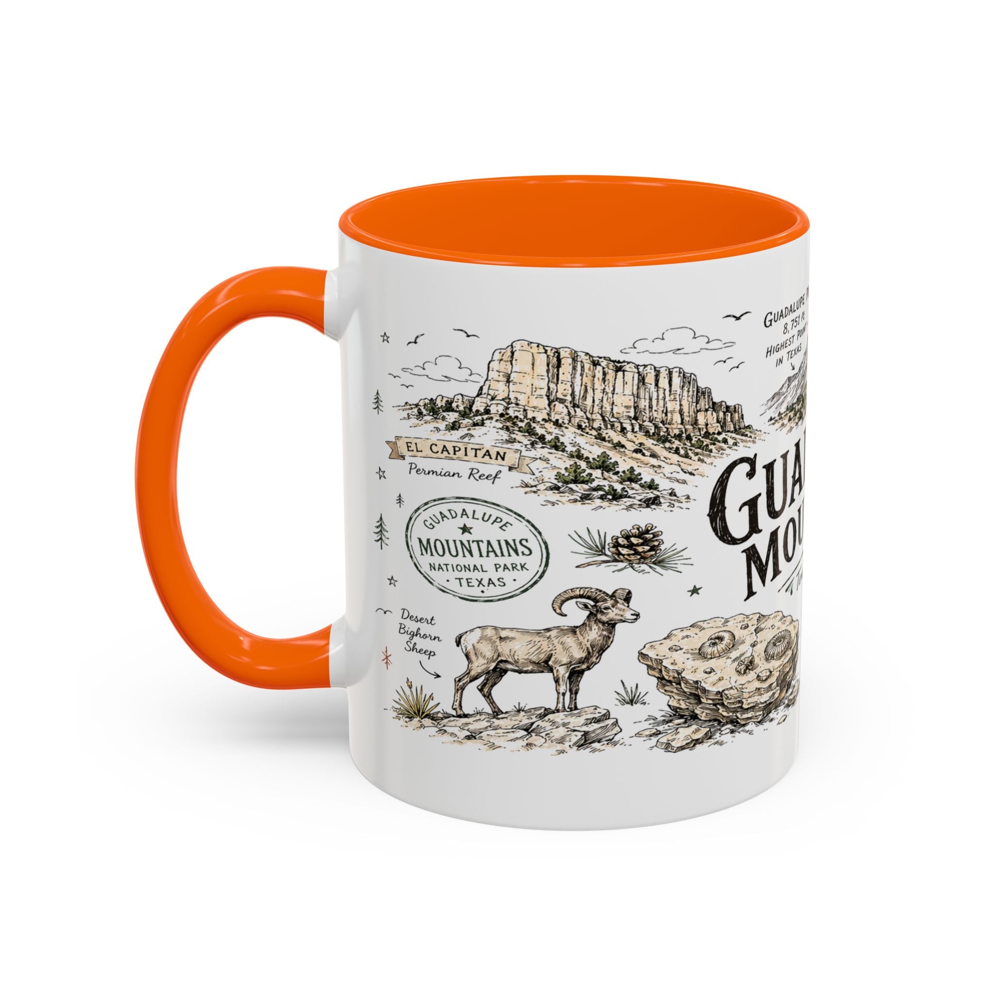 Guadalupe Mountains National Park Coffee Mug | Texas Desert Peaks Hiking Gift | Accent Color Ceramic 11oz 15oz