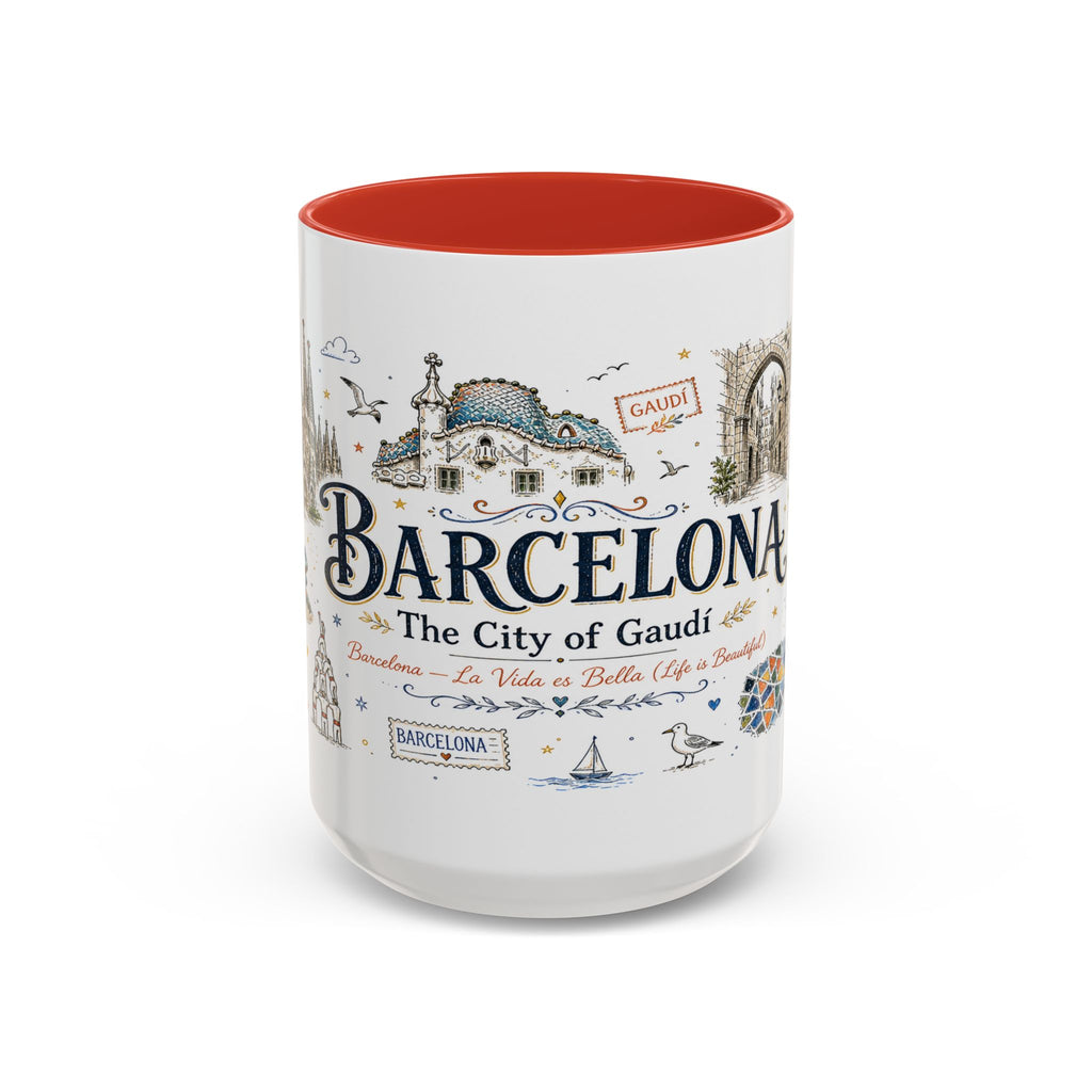 Barcelona Coffee Mug | Spain Souvenir Travel Gift | Accent Color Ceramic 11oz 15oz