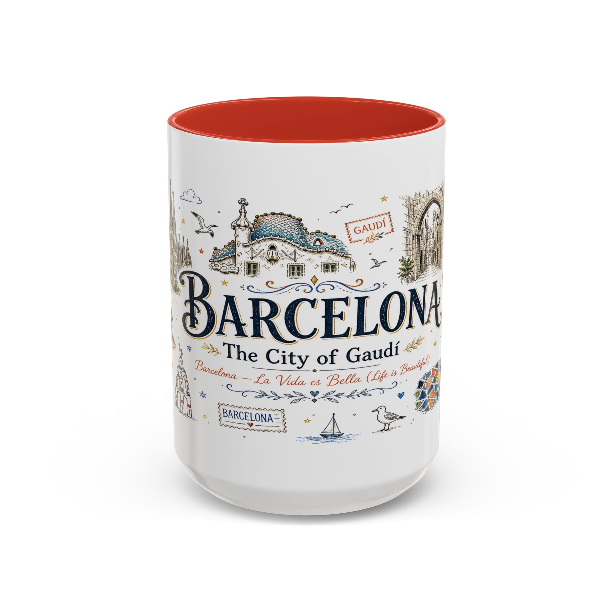 Barcelona Coffee Mug | Spain Souvenir Travel Gift | Accent Color Ceramic 11oz 15oz