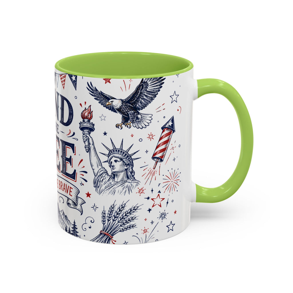 Land of the Free Coffee Mug | Home of the Brave 4th of July Gift | Accent Color Ceramic 11oz 15oz