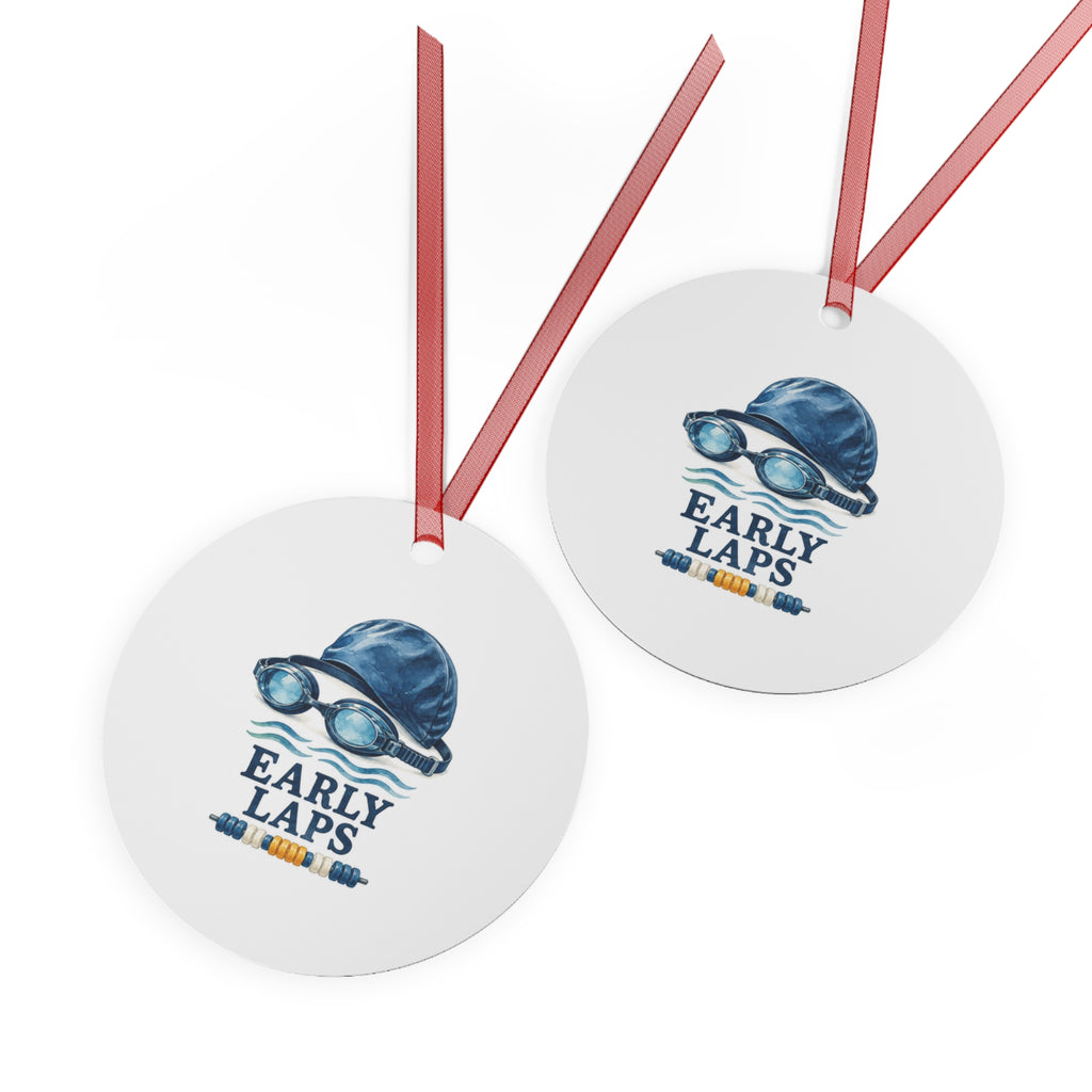 Early Laps Swimming Round Metal Ornament | Sports Gift