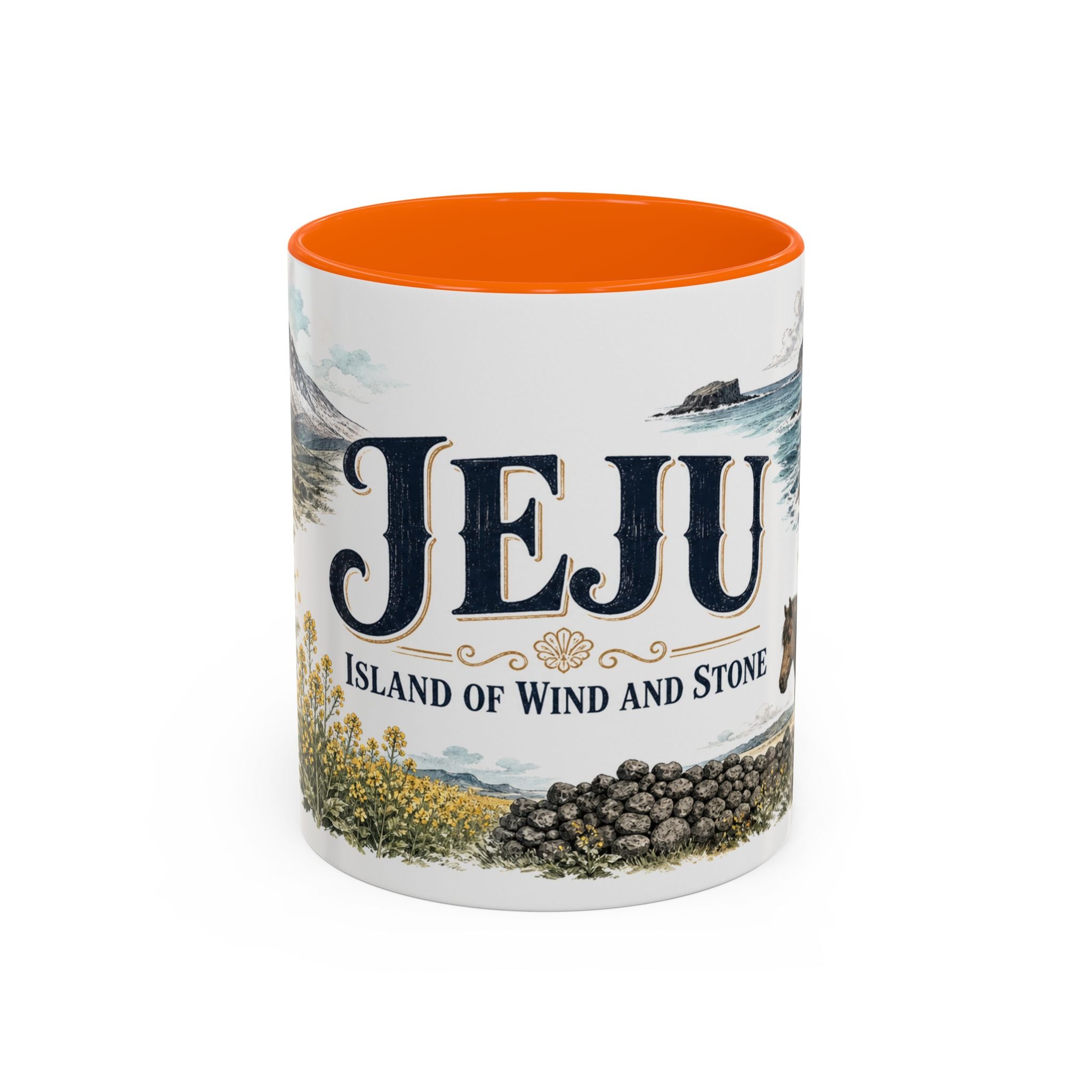 Jeju Coffee Mug | South Korea Travel Souvenir | Vintage Illustrated City Gift | 11 oz 15 oz Accent Mug
