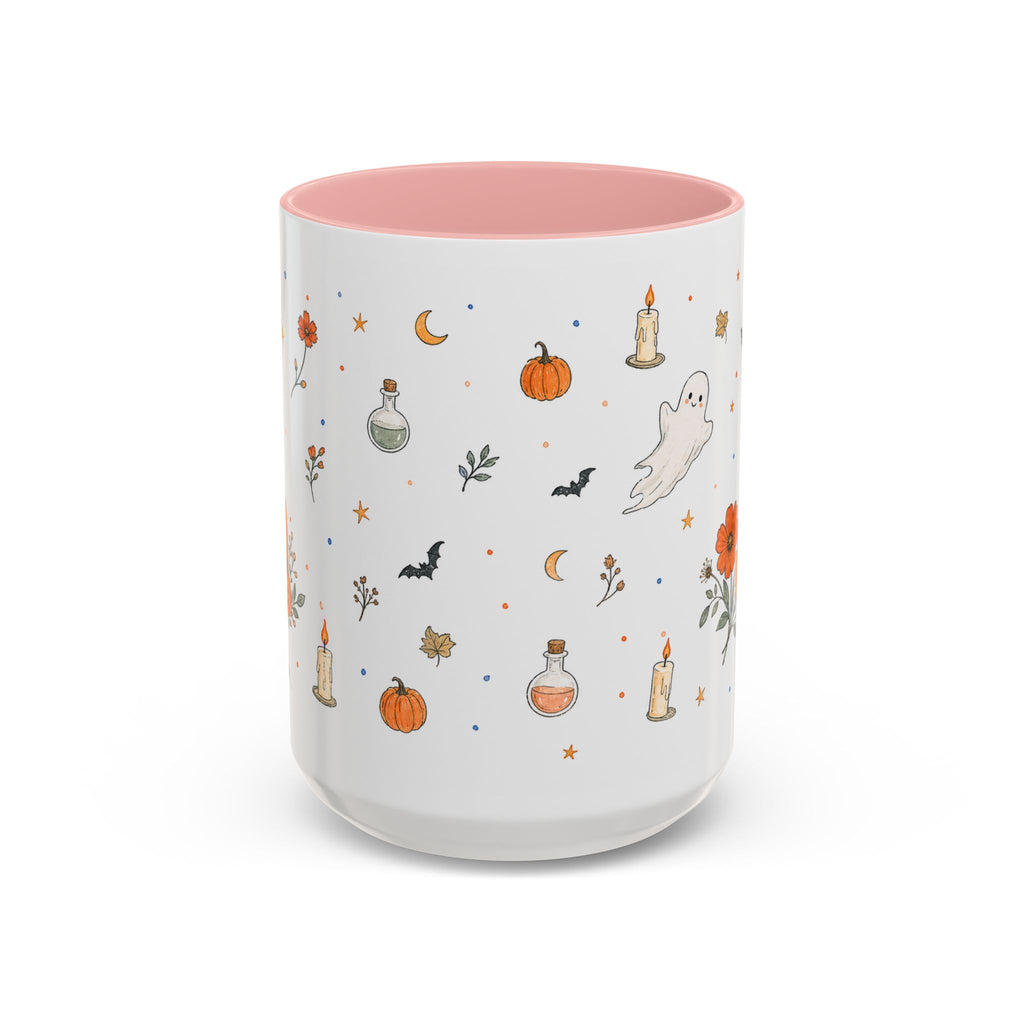 Friendly Ghost Halloween Mug | Pumpkin Flower Watercolor Gift | Accent Cup 11oz 15oz
