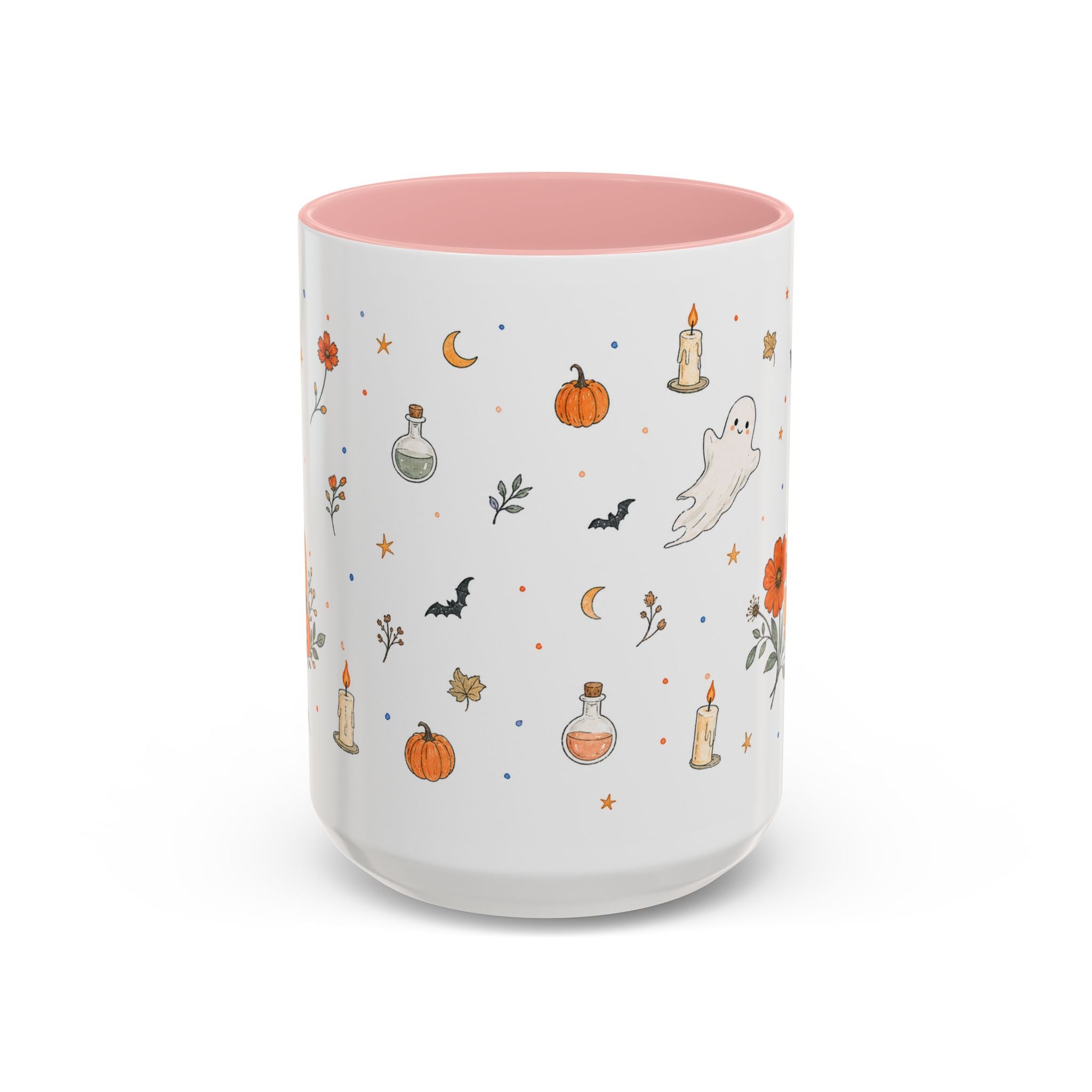 Friendly Ghost Halloween Mug | Pumpkin Flower Watercolor Gift | Accent Cup 11oz 15oz