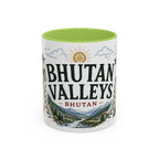 Bhutan Valleys Coffee Mug | Travel Destination Souvenir Gift | Accent Color Ceramic 11oz 15oz