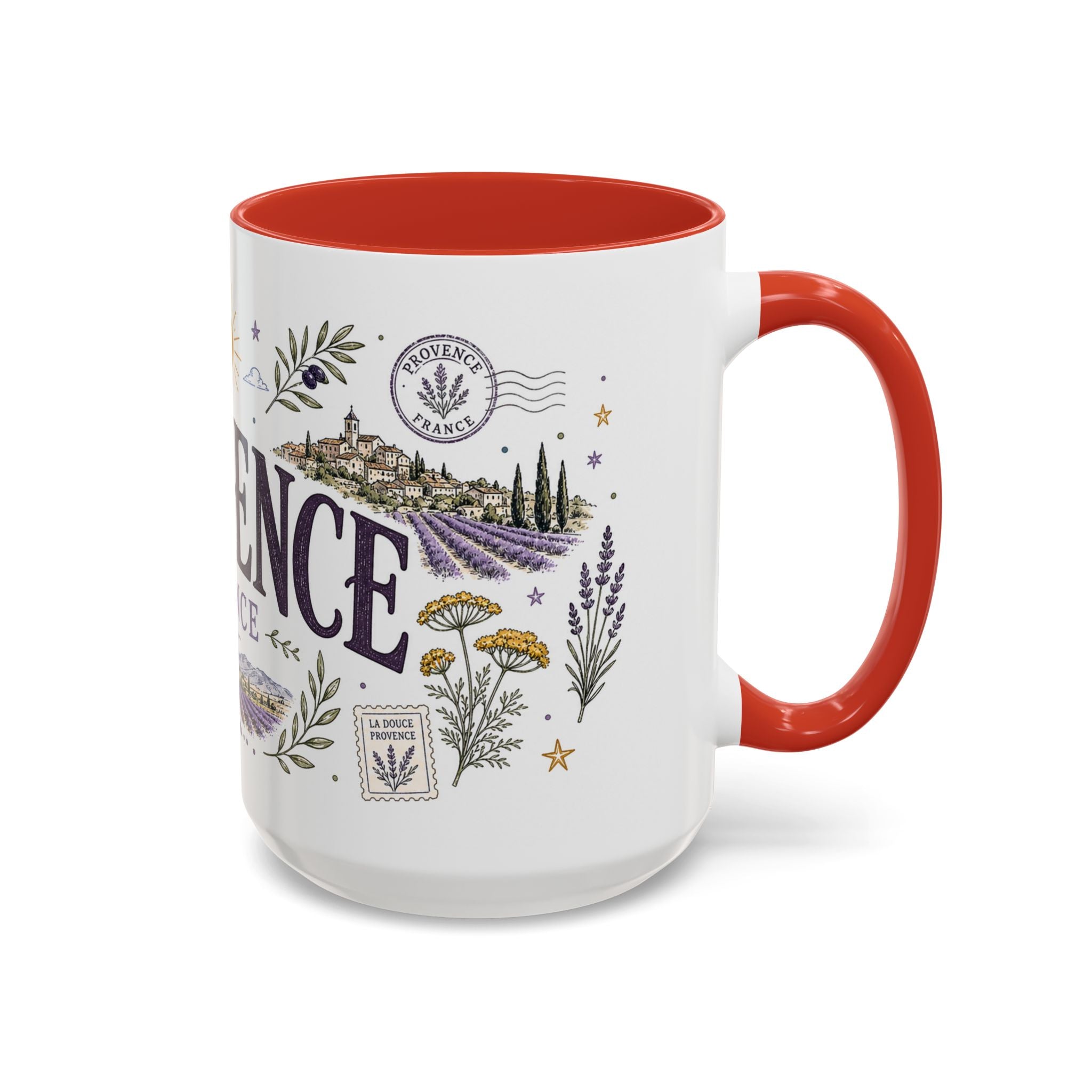 Provence Coffee Mug | Travel Destination Souvenir Gift | Accent Color Ceramic 11oz 15oz