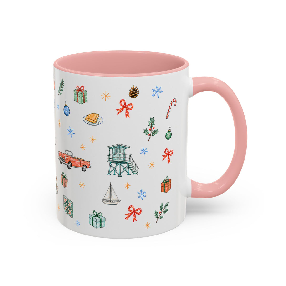 Miami Christmas Mug | Watercolor Art Deco City Souvenir (11oz/15oz)