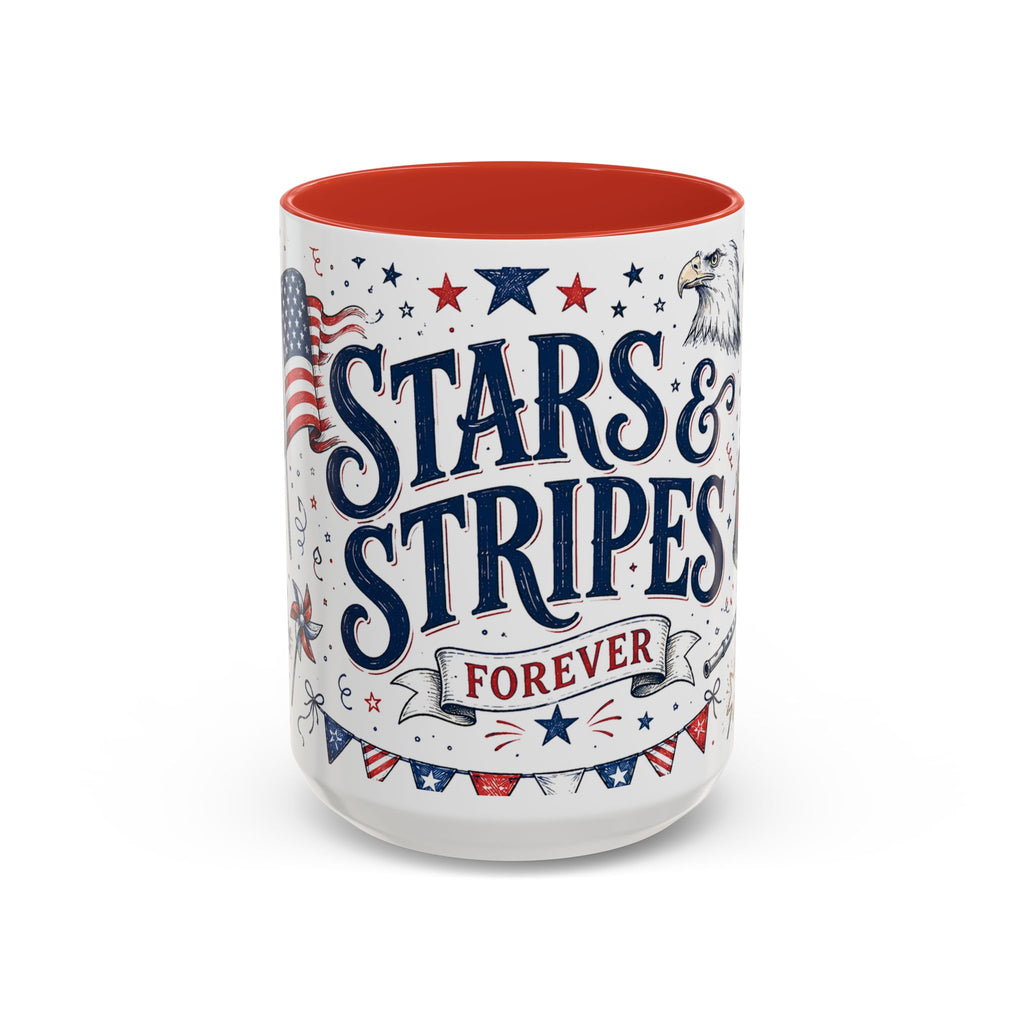Stars and Stripes Forever Coffee Mug | Patriotic 4th of July Gift | Accent Color Ceramic 11oz 15oz