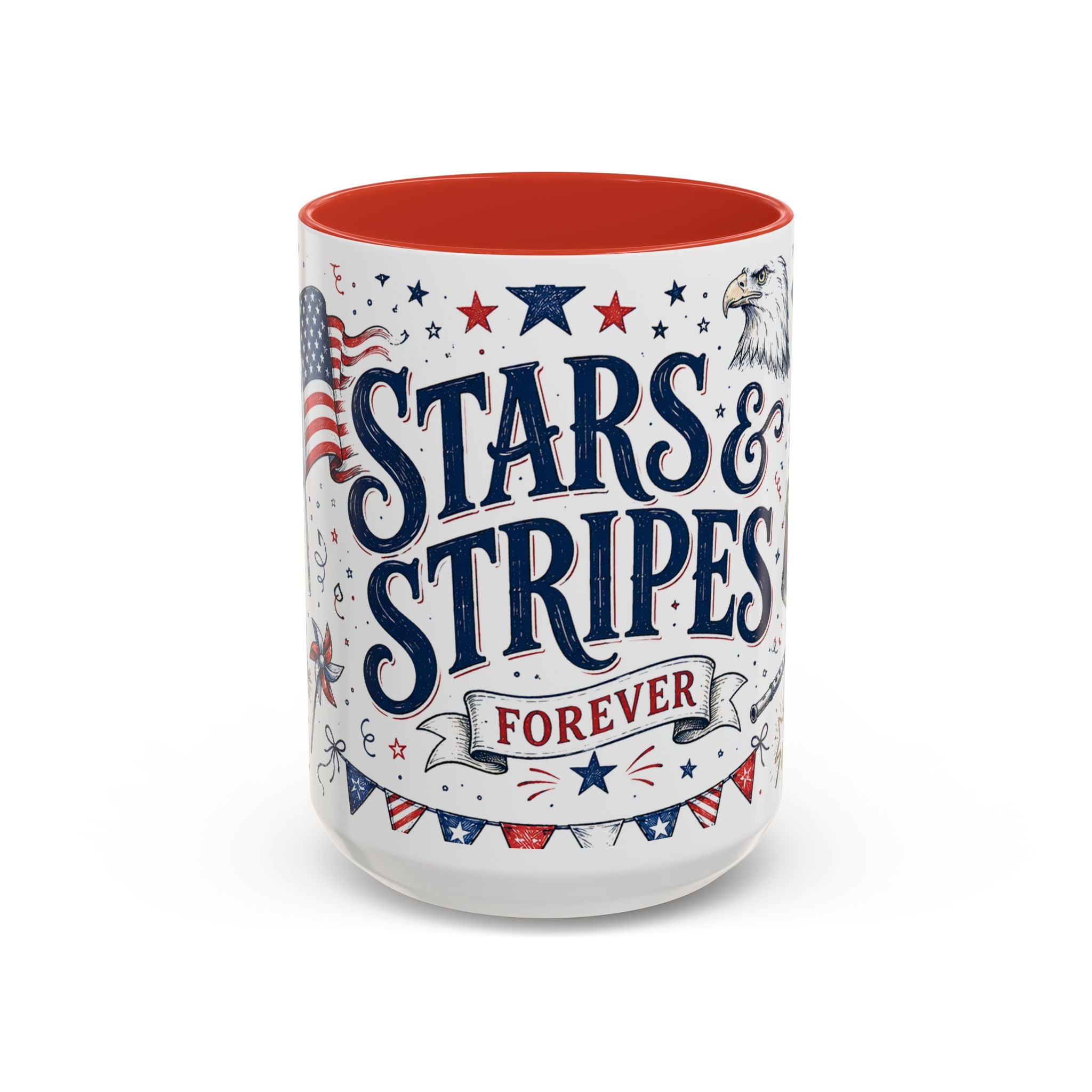 Stars and Stripes Forever Coffee Mug | Patriotic 4th of July Gift | Accent Color Ceramic 11oz 15oz