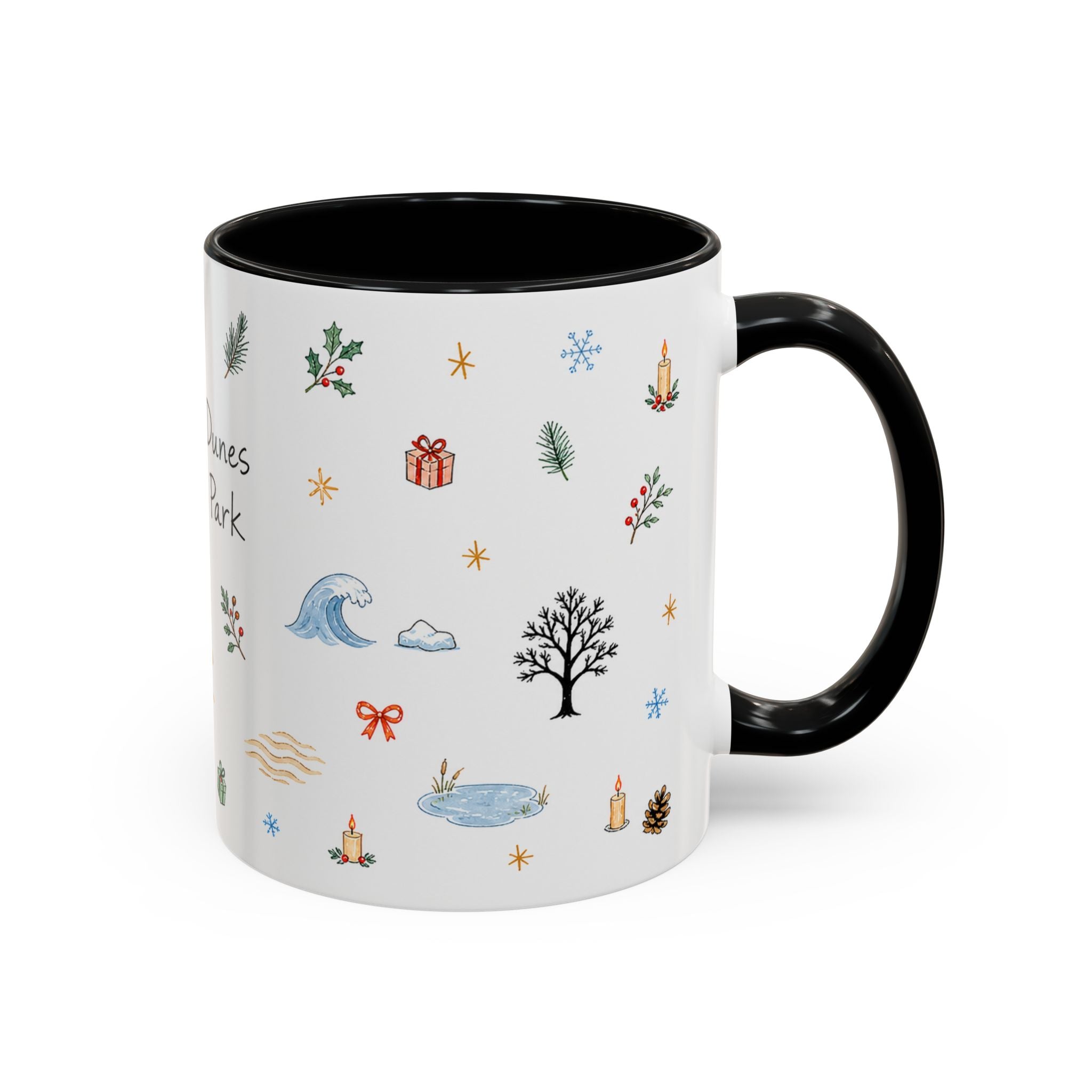 Indiana Dunes National Park Christmas Mug | Watercolor Travel Souvenir | Holiday Gift | Accent Ceramic Coffee Cup 11oz 15oz