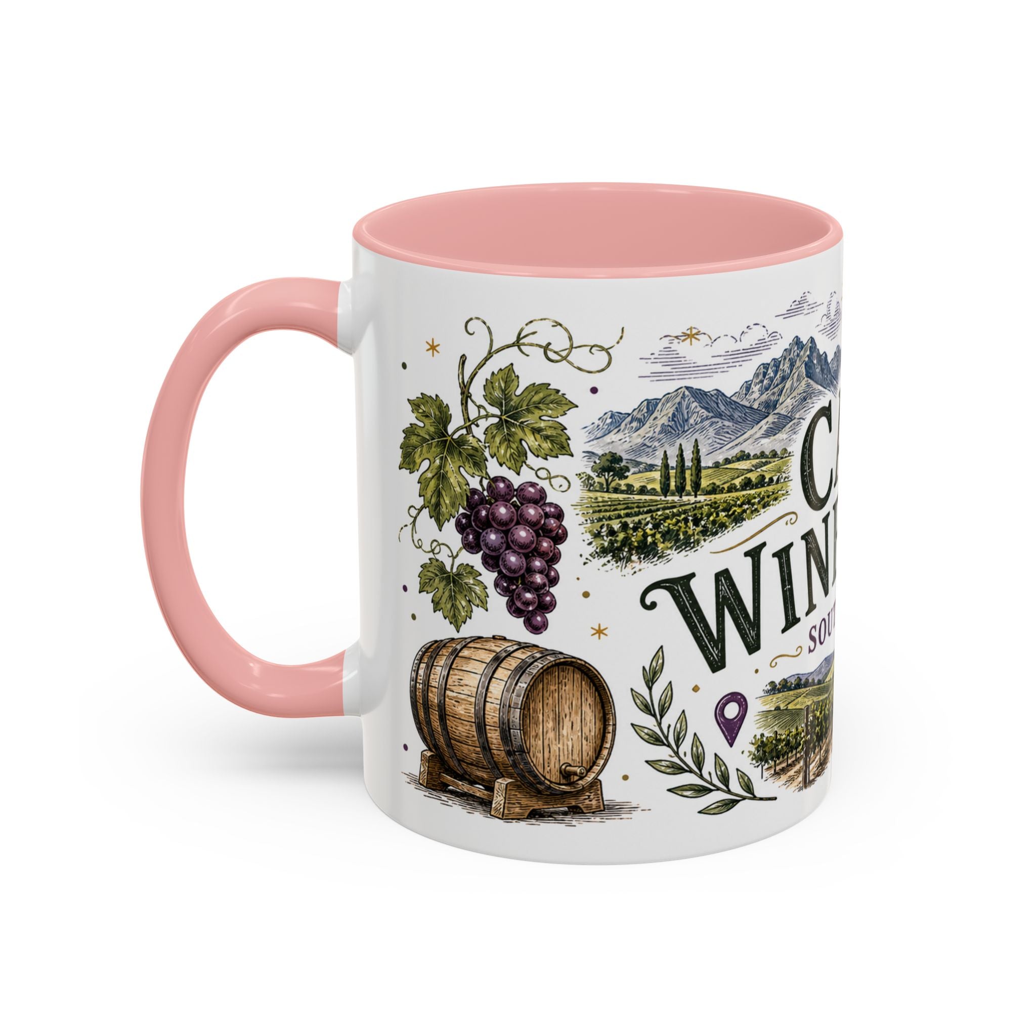 Cape Winelands Coffee Mug | Travel Destination Souvenir Gift | Accent Color Ceramic 11oz 15oz