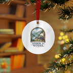 Window to Wander Train Journey Round Metal Ornament | Travel Gift