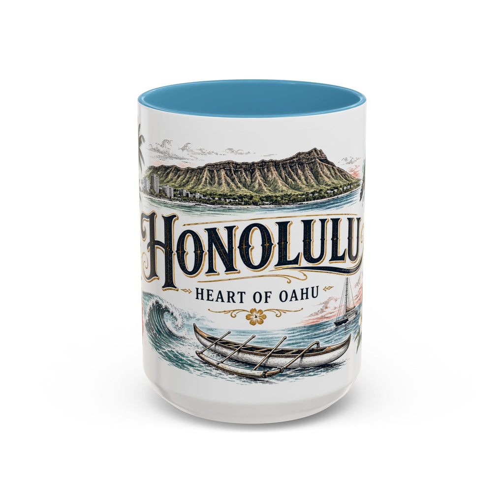 Honolulu Coffee Mug | United States Travel Souvenir | Vintage Illustrated City Gift | 11 oz 15 oz Accent Mug