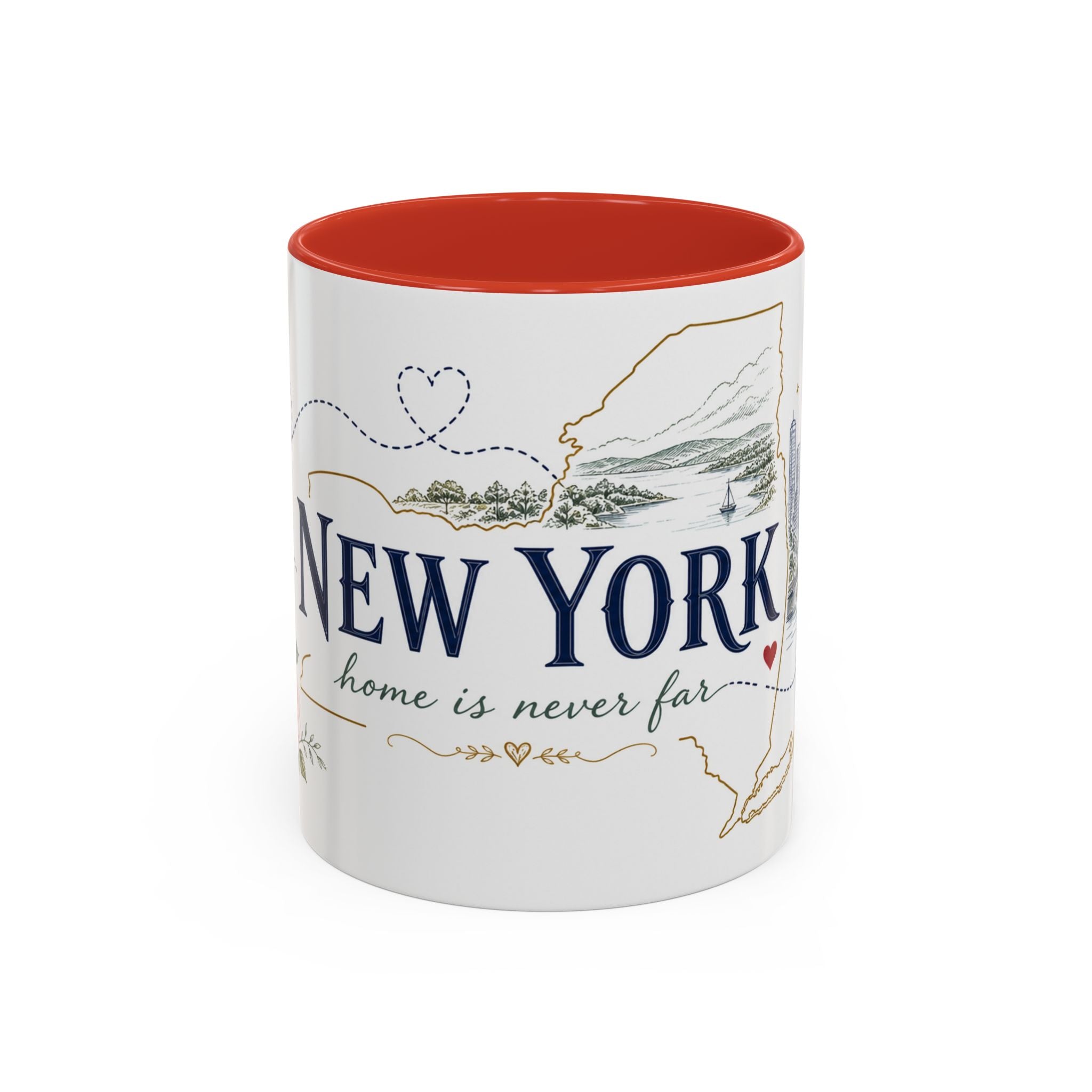New York State Map Mug | Botanical Rose Accents, Long Distance Friendship Gift