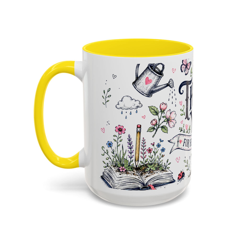 Thank You Teacher Coffee Mug | For Helping Me Grow Appreciation Gift | Accent Color Ceramic 11oz 15oz