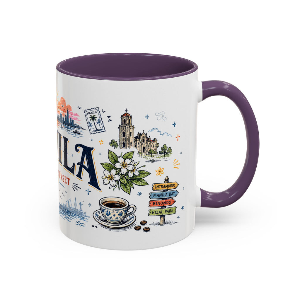 Manila Coffee Mug | Philippines Souvenir Travel Gift | Accent Color Ceramic 11oz 15oz