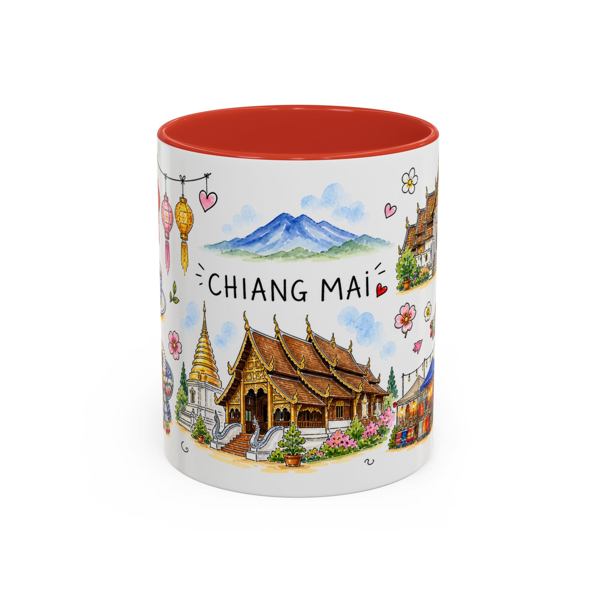 Chiang Mai Illustrated Travel Mug | City Souvenir Accent Coffee Mug | 11oz 15oz Ceramic Cup