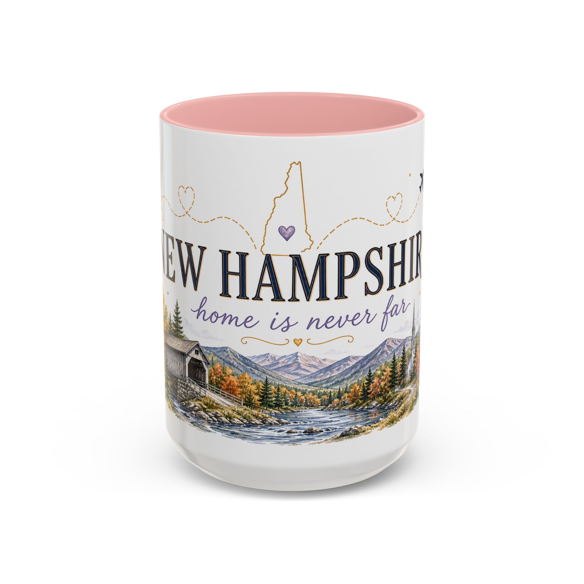 New Hampshire State Map Mug | Botanical Accents, Mountain Landscape Coffee Cup