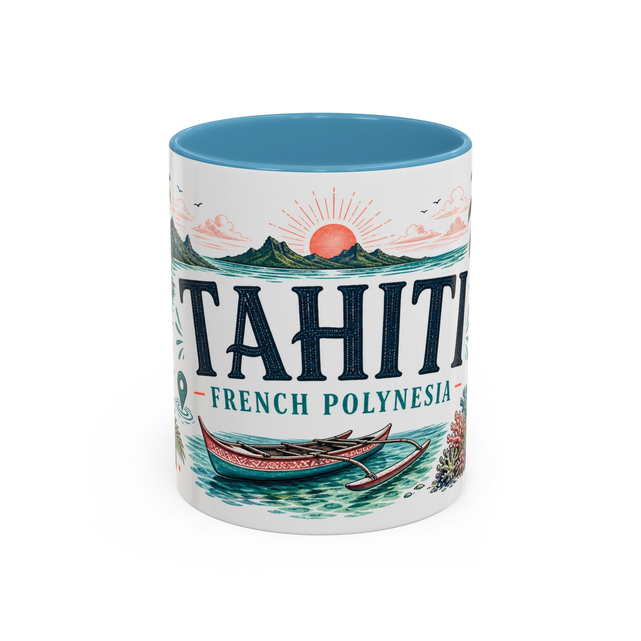 Tahiti Coffee Mug | Travel Destination Souvenir Gift | Accent Color Ceramic 11oz 15oz