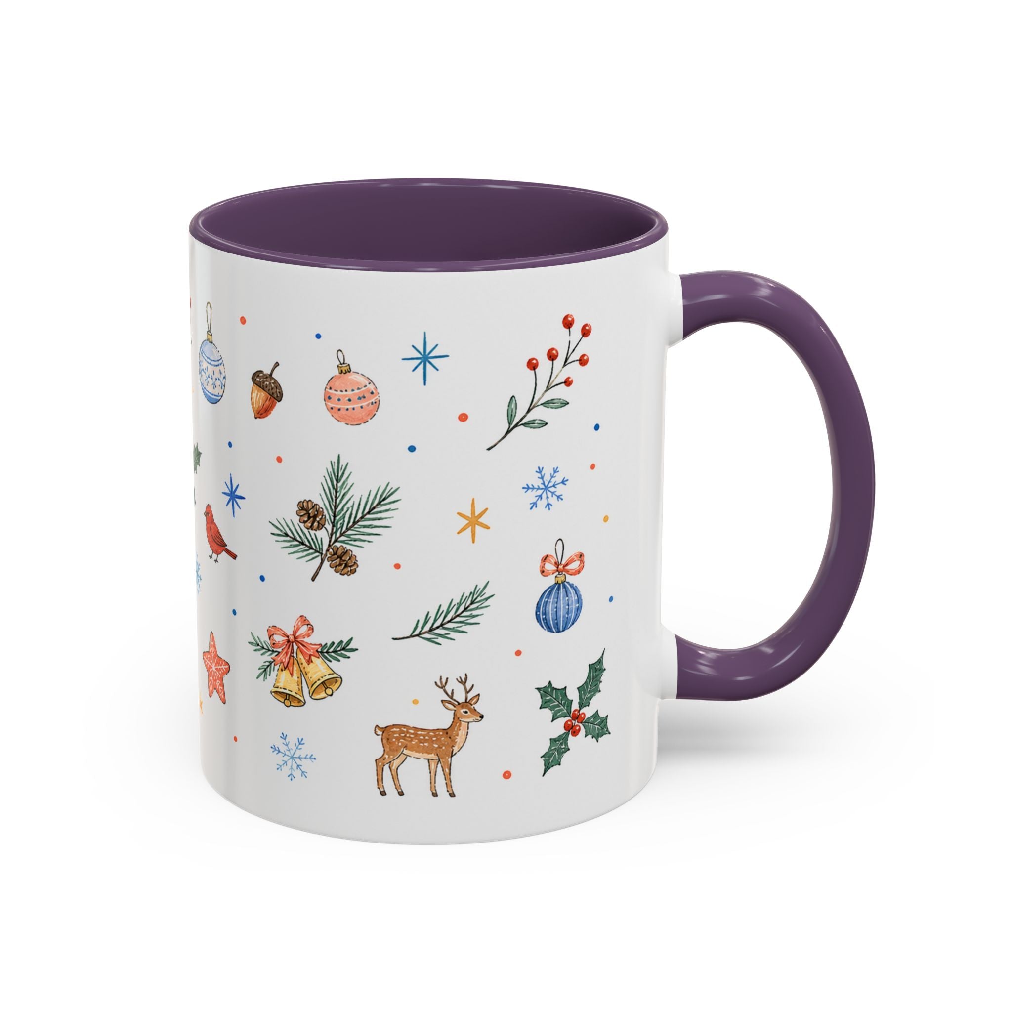 Woodland Christmas Mug | Deer Bird Watercolor Holiday Gift | Accent Cup 11oz 15oz