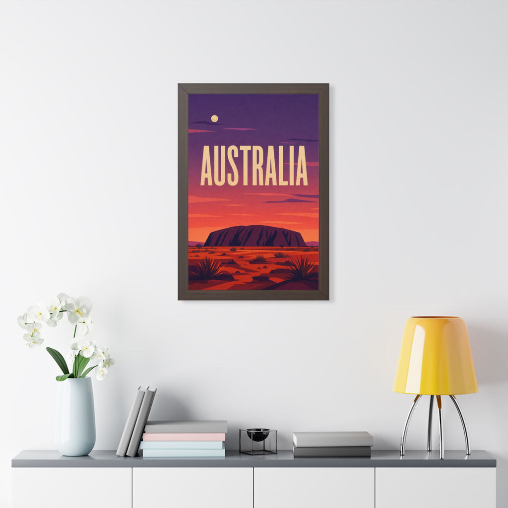 Uluru Australia Framed Poster | Vintage Travel Wall Art | Black Walnut White Frame | 16x24 20x30