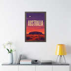 Uluru Australia Framed Poster | Vintage Travel Wall Art | Black Walnut White Frame | 16x24 20x30