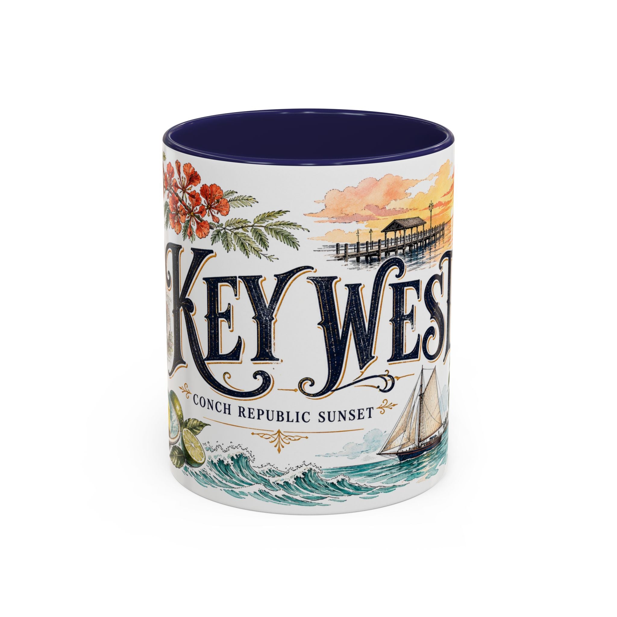 Key West Coffee Mug | United States Travel Souvenir | Vintage Illustrated City Gift | 11 oz 15 oz Accent Mug