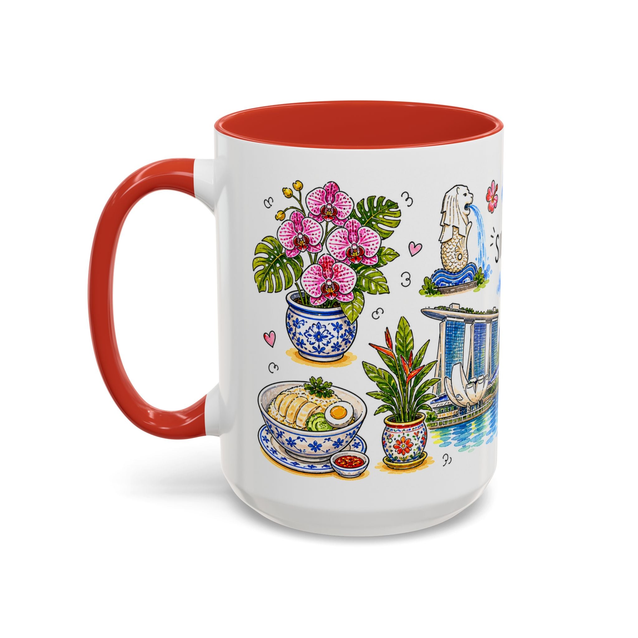 Singapore Illustrated Travel Mug | City Souvenir Accent Coffee Mug | 11oz 15oz Ceramic Cup