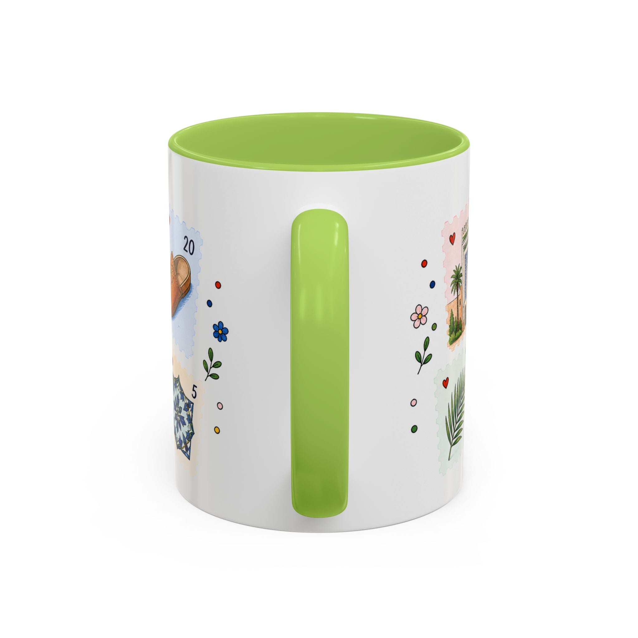 Fez Coffee Mug | Postage Stamp Collage Mug | Travel Souvenir Accent Cup 11oz 15oz