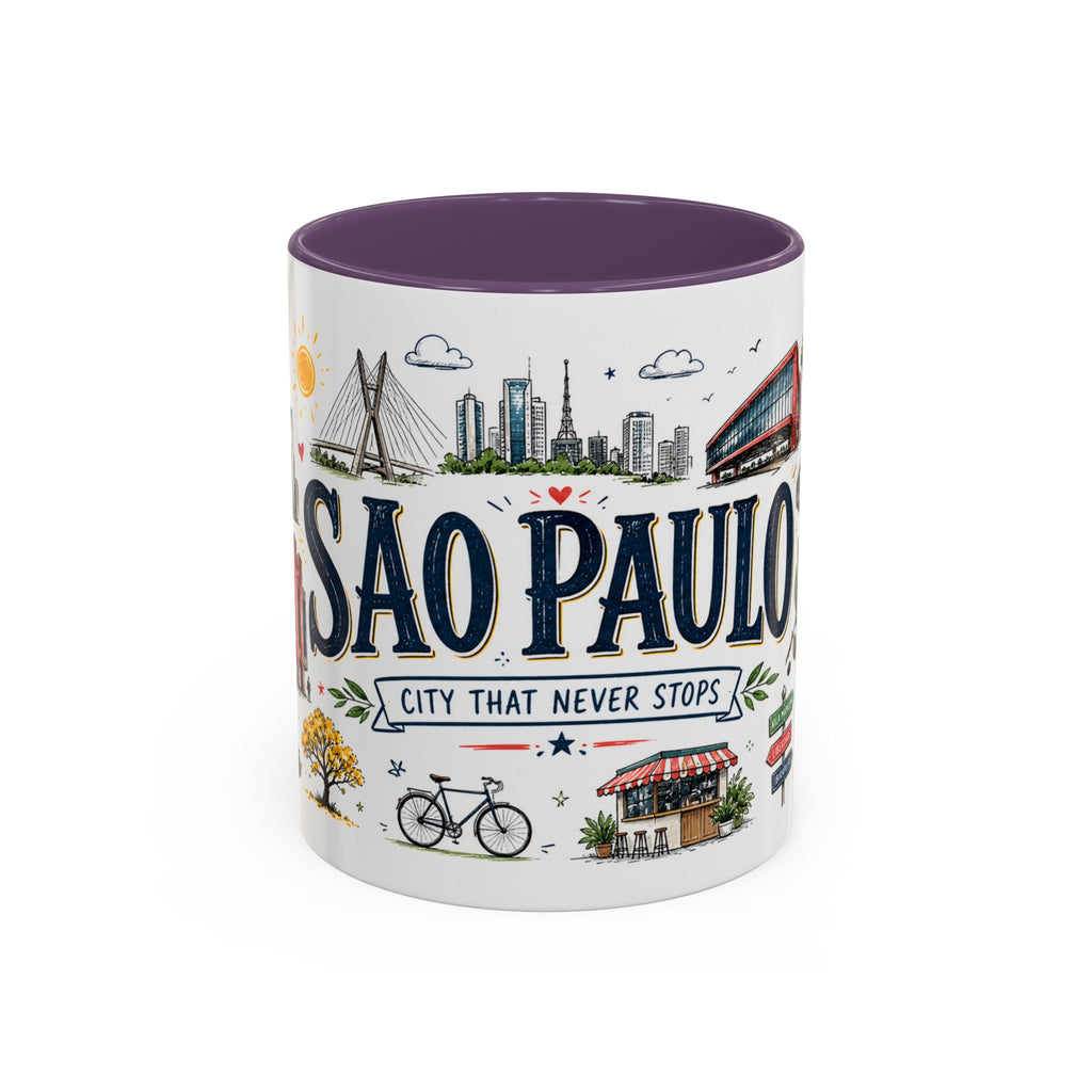 Sao Paulo Coffee Mug | Brazil Souvenir Travel Gift | Accent Color Ceramic 11oz 15oz
